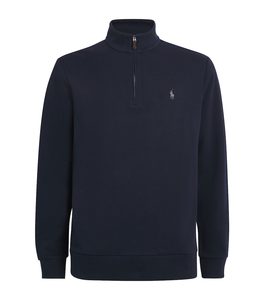 Cotton-Blend Polo Pony Quarter-Zip Sweater NAVY Image 1