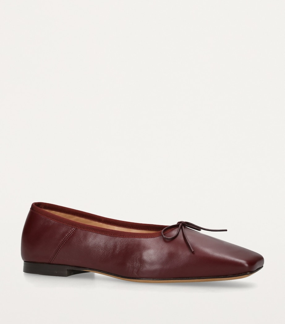 Leather Square-Toe Ballet Flats WINE Image 3