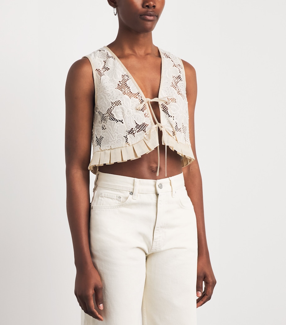 Sandro Paris Womens Guipure Lace Embellished Crop Top Ecru Image 4
