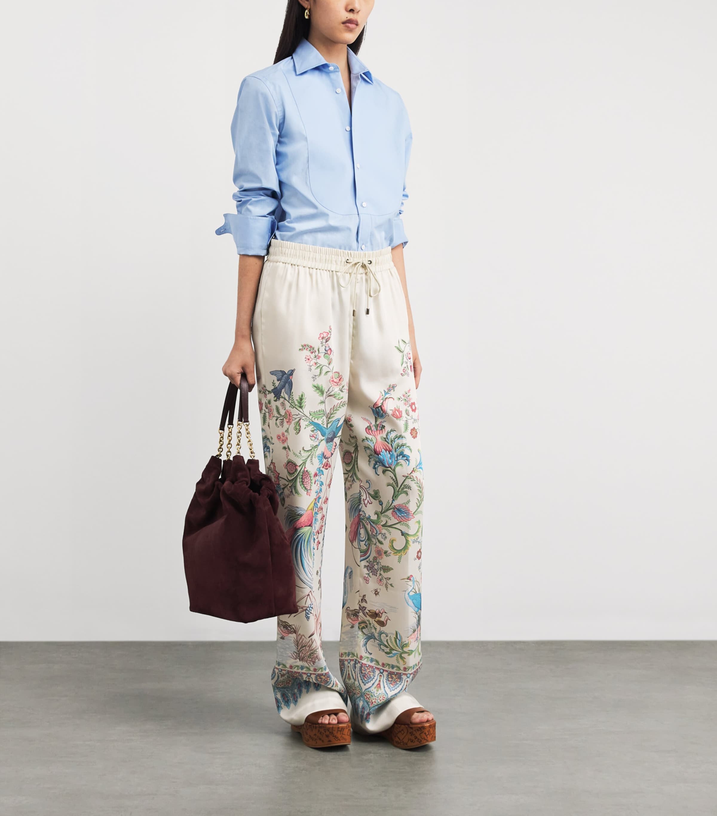 Satin Embroidered Wide-Leg Trousers X0802 Image 2