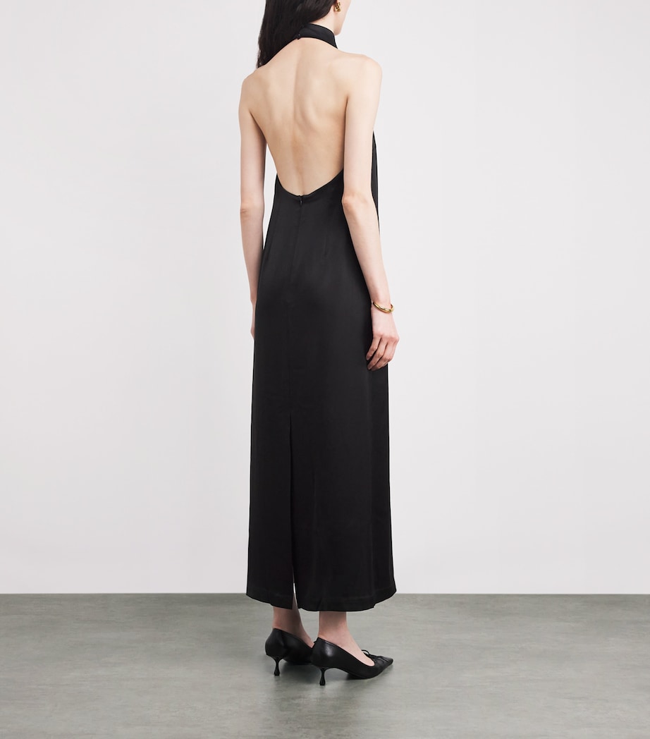 Satin Halterneck Cartia Maxi Dress BLACK Image 3