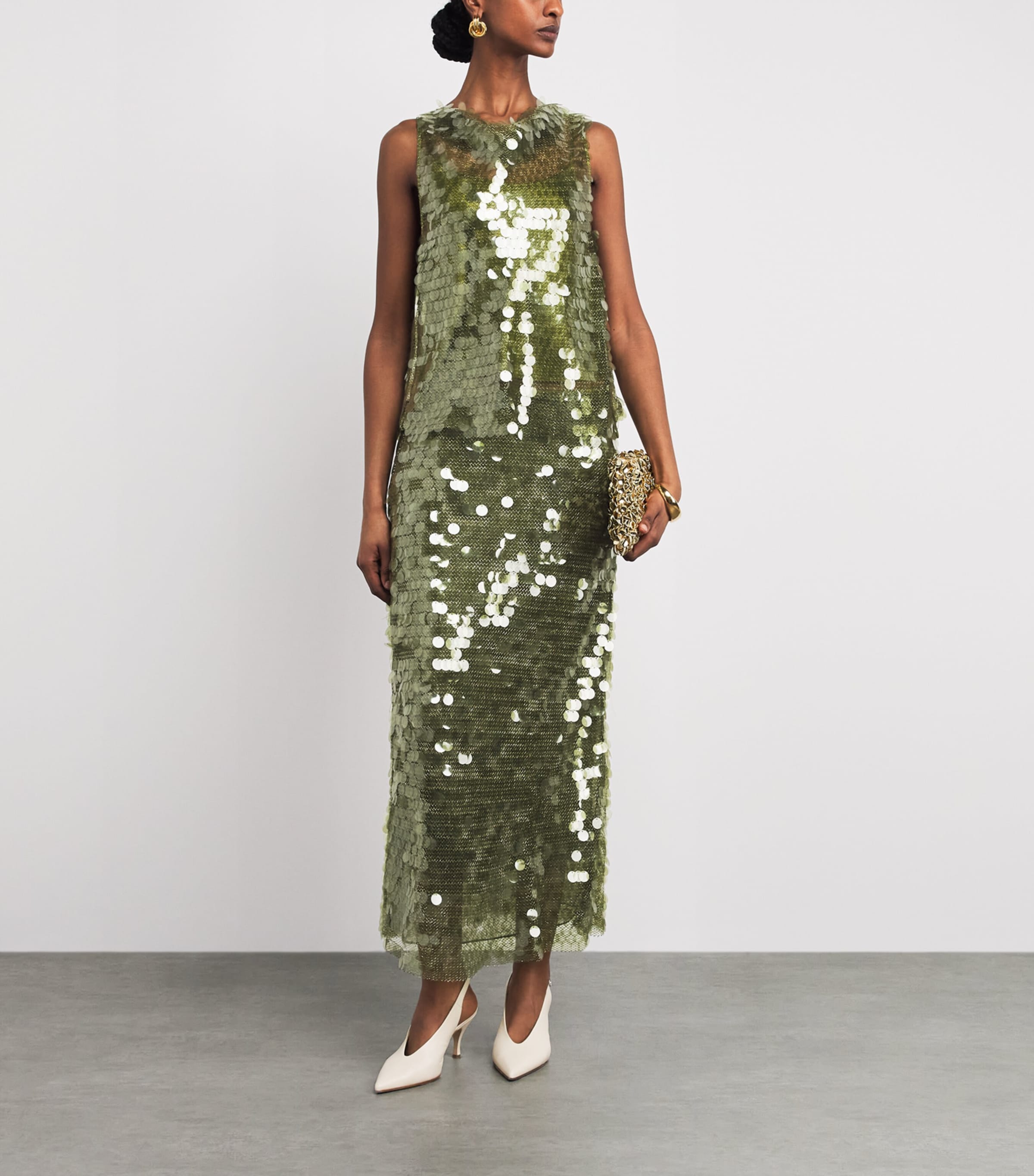 Cinq A Sept Womens Sequin Calista Midi Skirt Kelp Forest Image 2