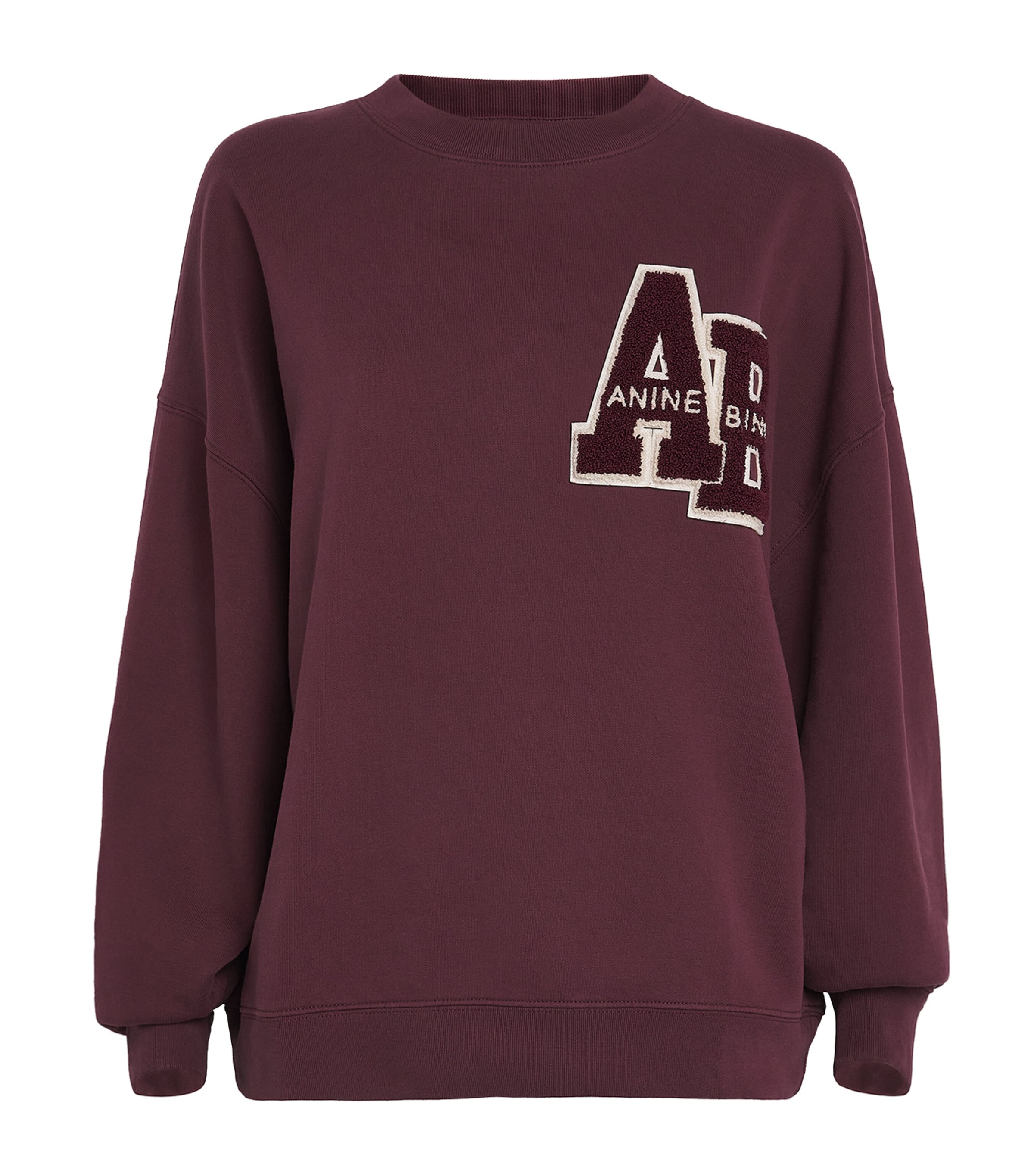 ANINE BING Womens Oversized Miles Letterman Sweatshirt Fig Image 1