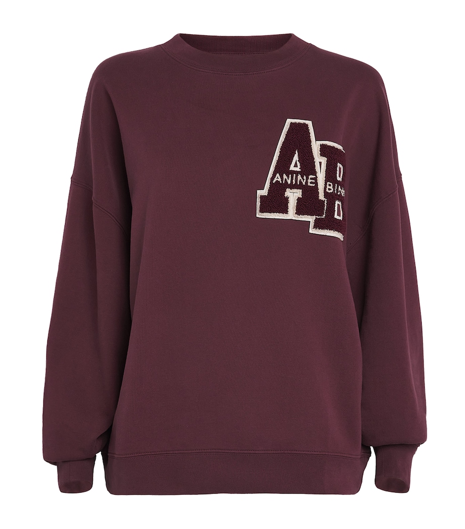 ANINE BING Womens Oversized Miles Letterman Sweatshirt Fig Image 1