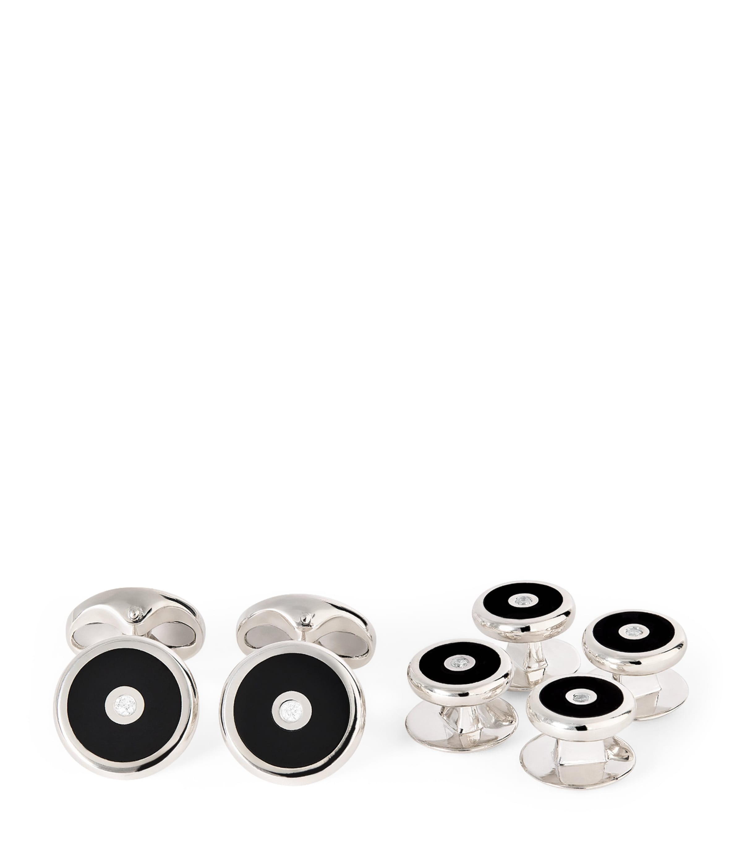 Deakin & Francis Sterling Silver Onyx And Diamond Cufflinks In Black