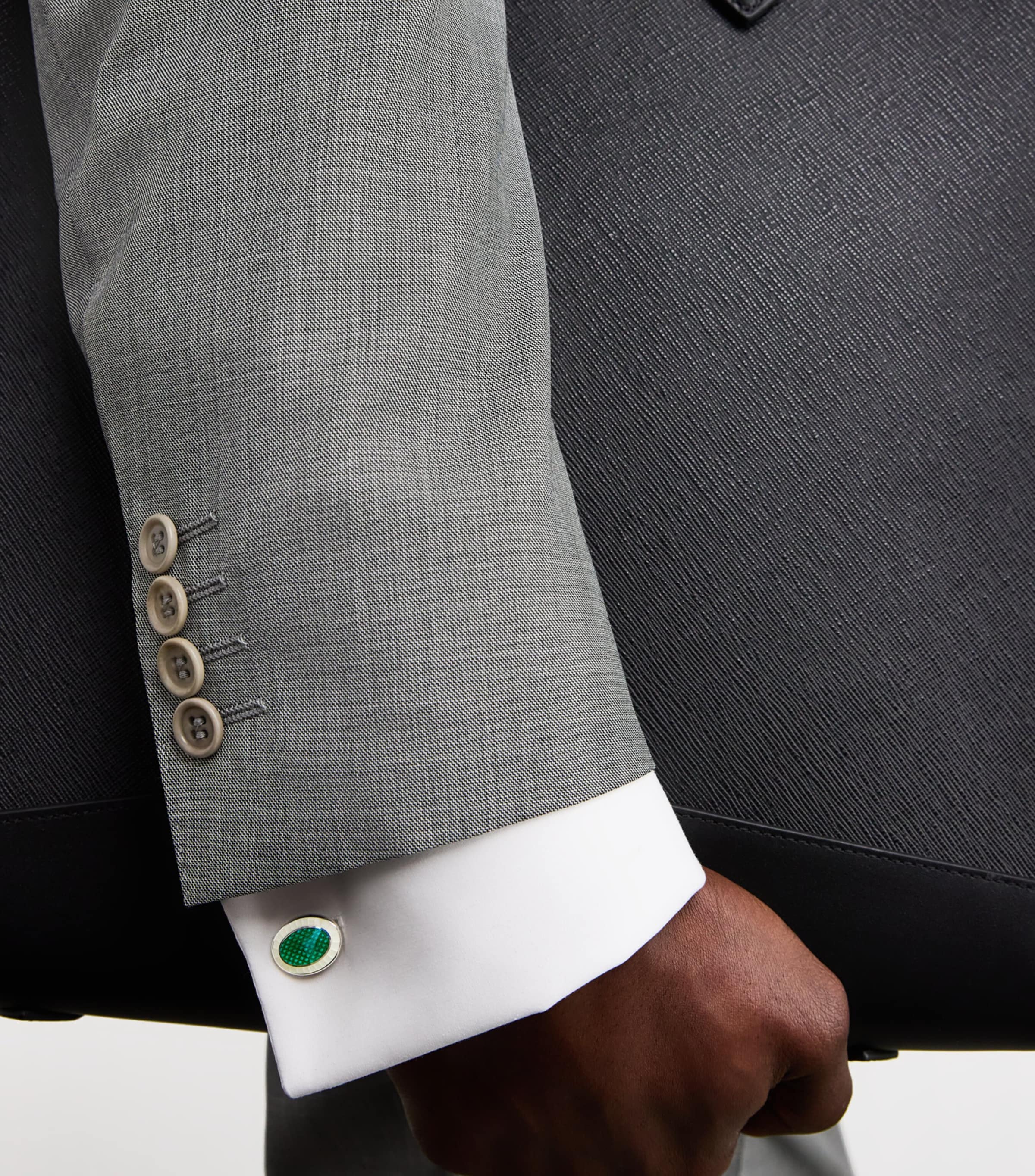 Sterling Silver Oval Chain Cufflinks GREEN Image 2