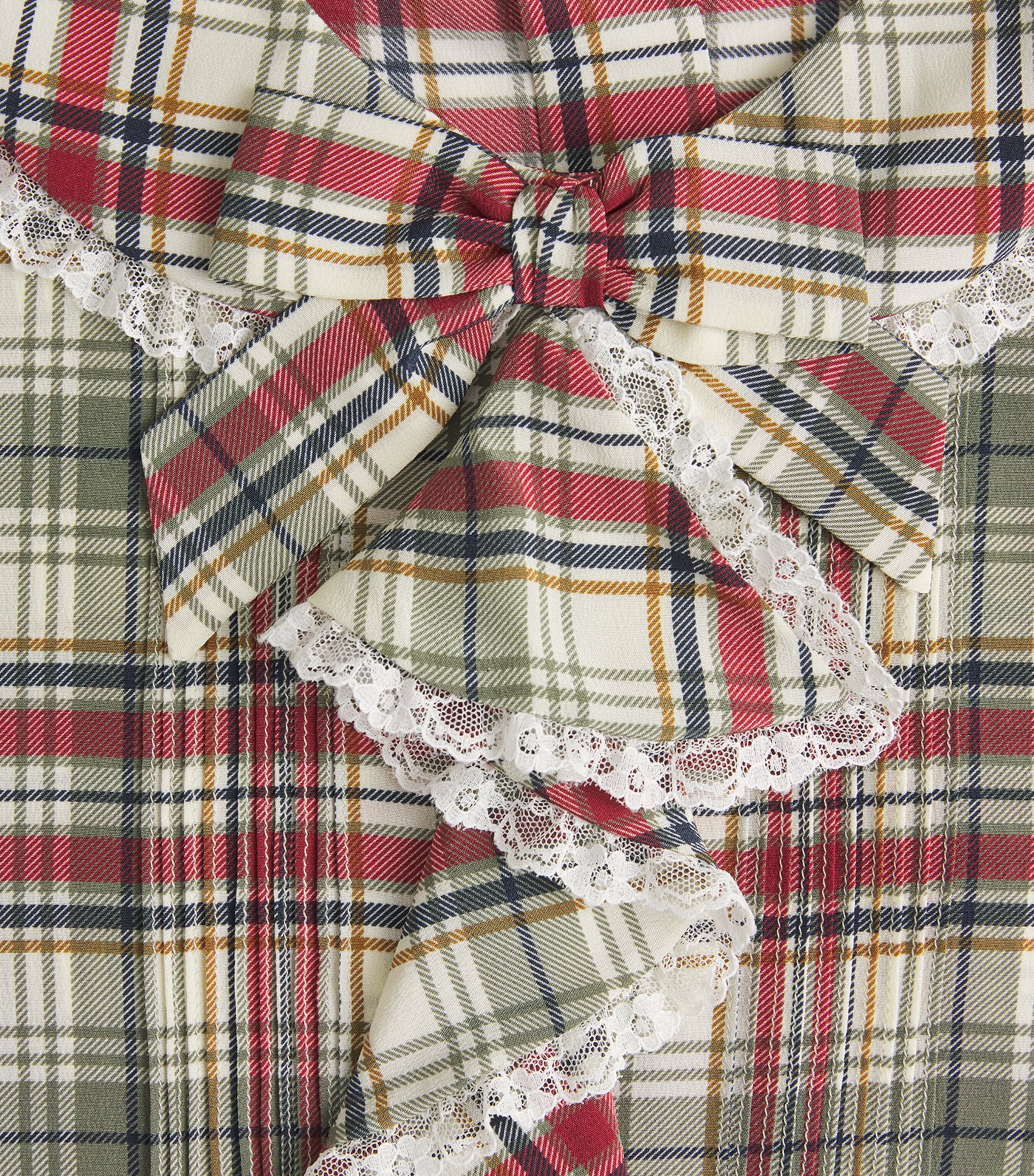 Alessandra Rich Womens Silk Tartan Jabot Blouse Green Red Image 6