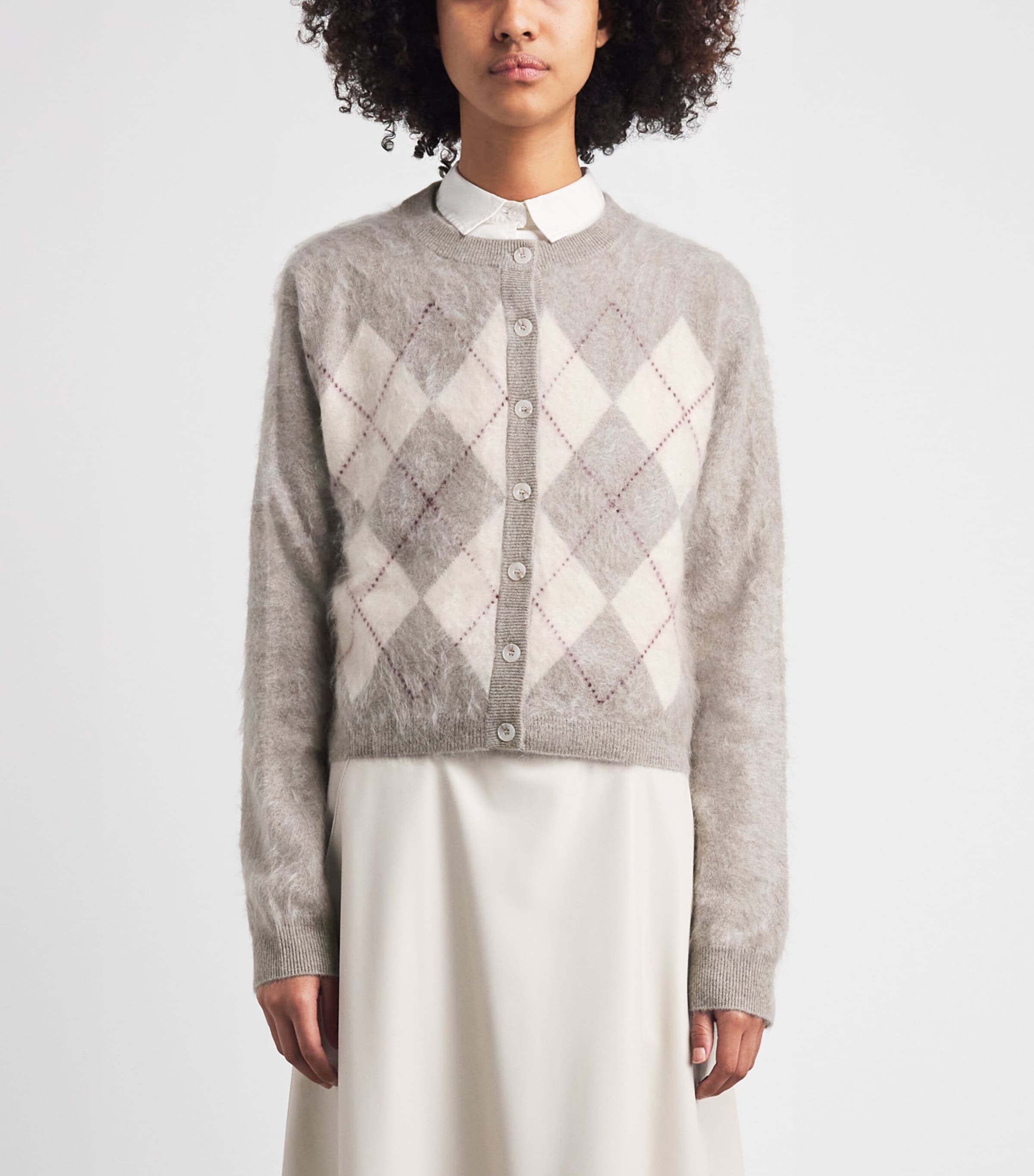 Soft Goat Womens Cashmere Argyle Cardigan Greige Image 4