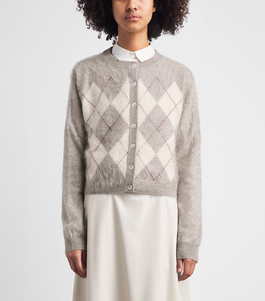 Soft Goat Womens Cashmere Argyle Cardigan Greige Image 4