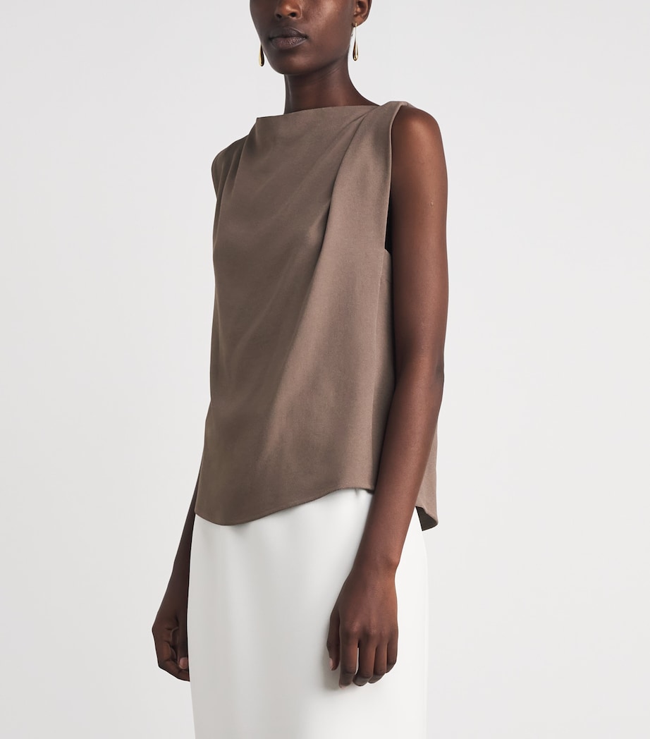 Vince Womens Crepe Draped-Shoulder Top Taupe Haze Image 4