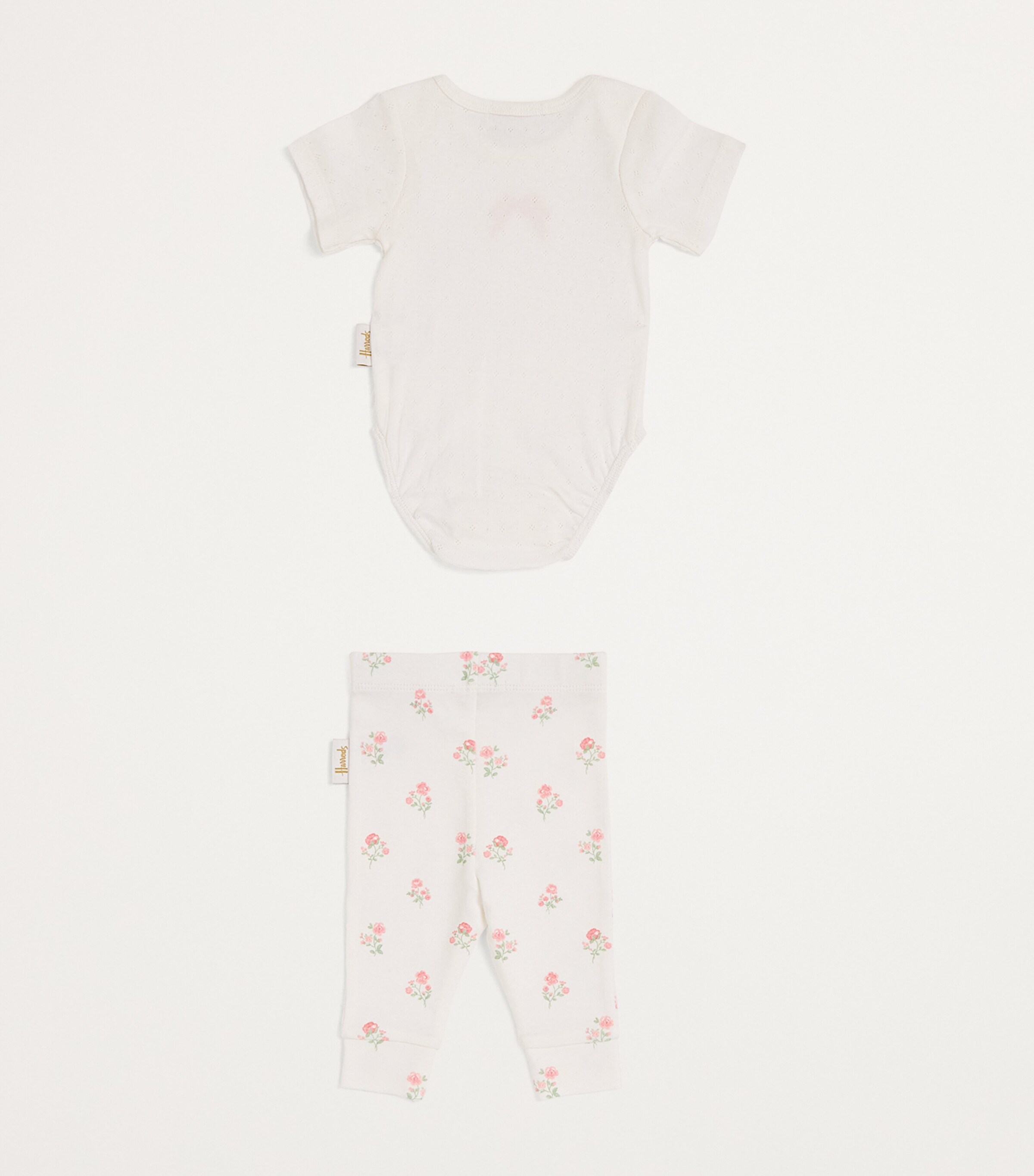 Harrods Floral Bodysuit and Trousers Gift Set (0-18 Months) Ivory Image 2