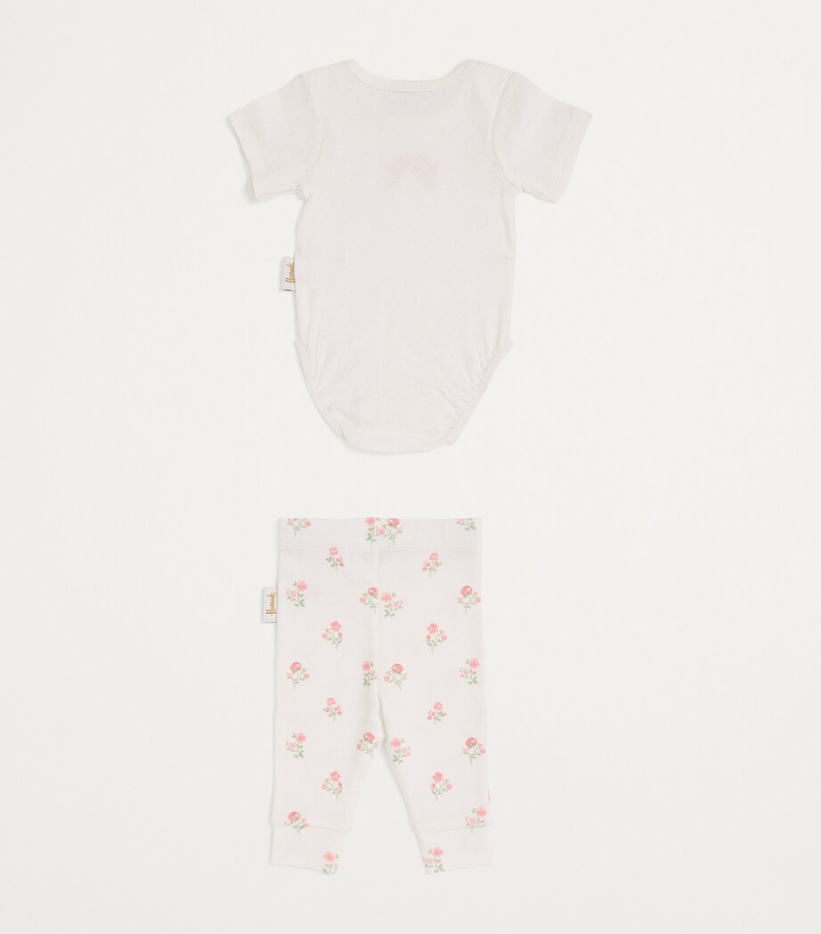 Harrods Floral Bodysuit and Trousers Gift Set (0-18 Months) Ivory Image 2