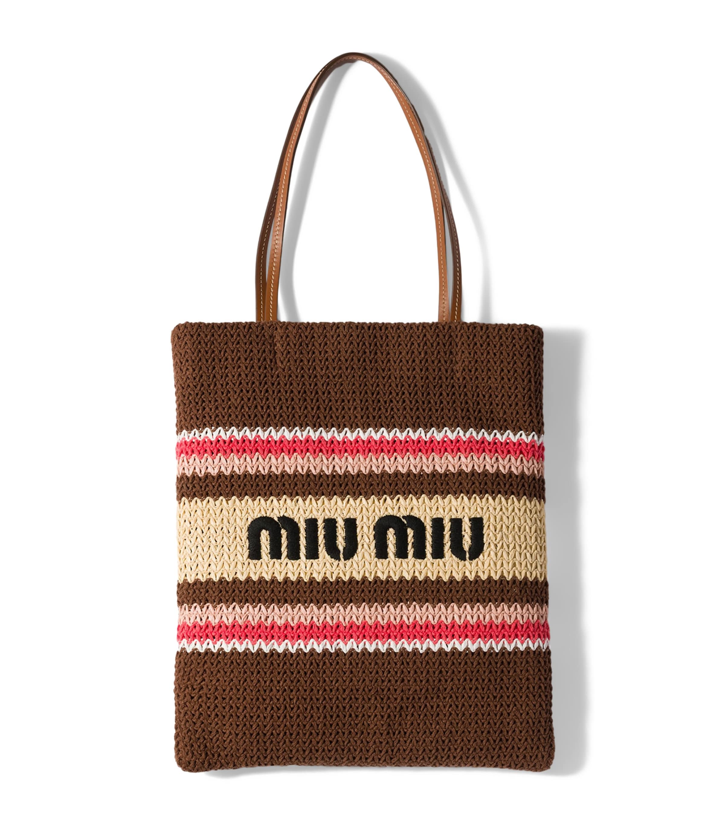 Miu Miu Woven Raffia-Effect Tote Bag Image 1