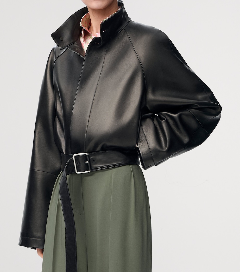 Lambskin Cropped Trench Coat BLACK Image 2