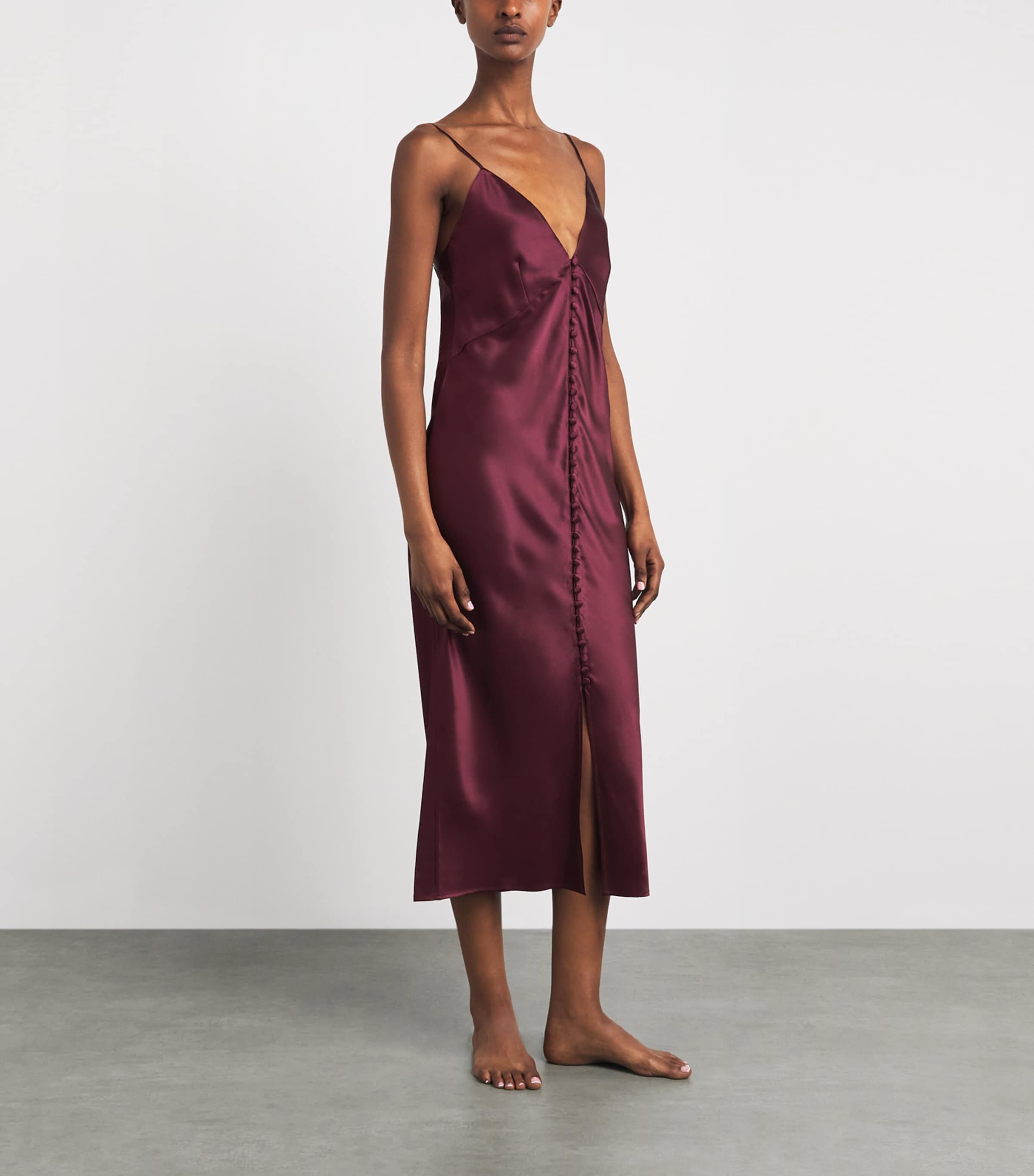 Olivia von Halle Womens Silk Ilse Midi Slip Dress Raisin Image 2