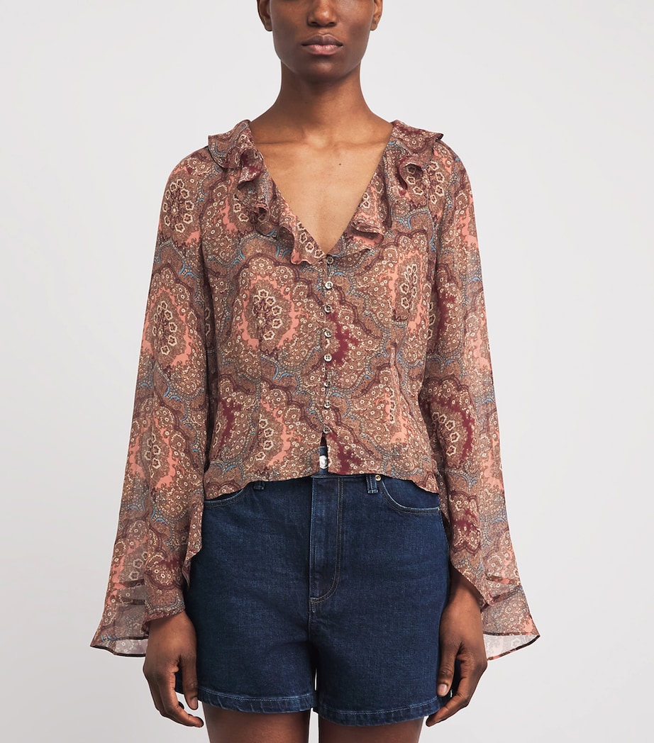 PAIGE Womens Silk Paisley Eve Blouse Sunset Multi Image 4
