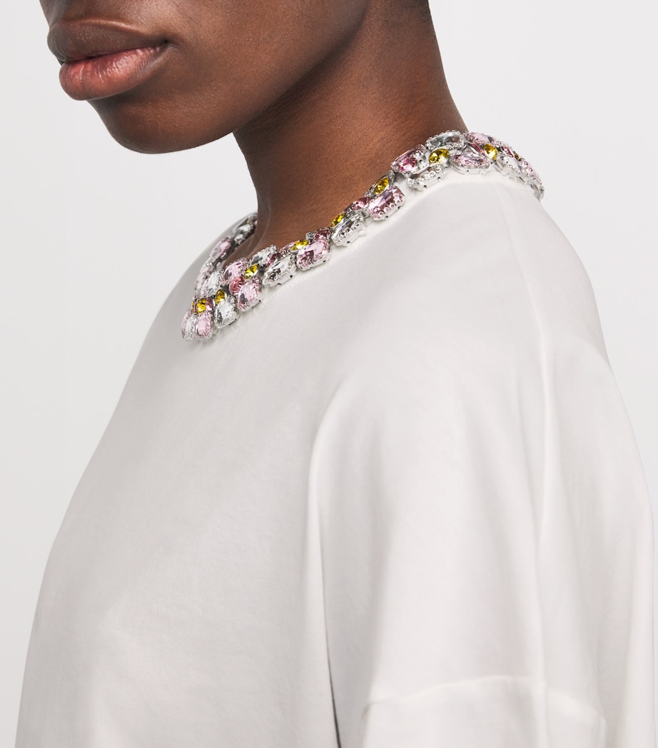 Cotton Embellished-Neck T-Shirt WHITE Image 6