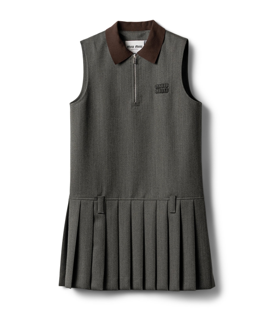 Miu Miu Womens Wool Pleated Mini Dress Image 1