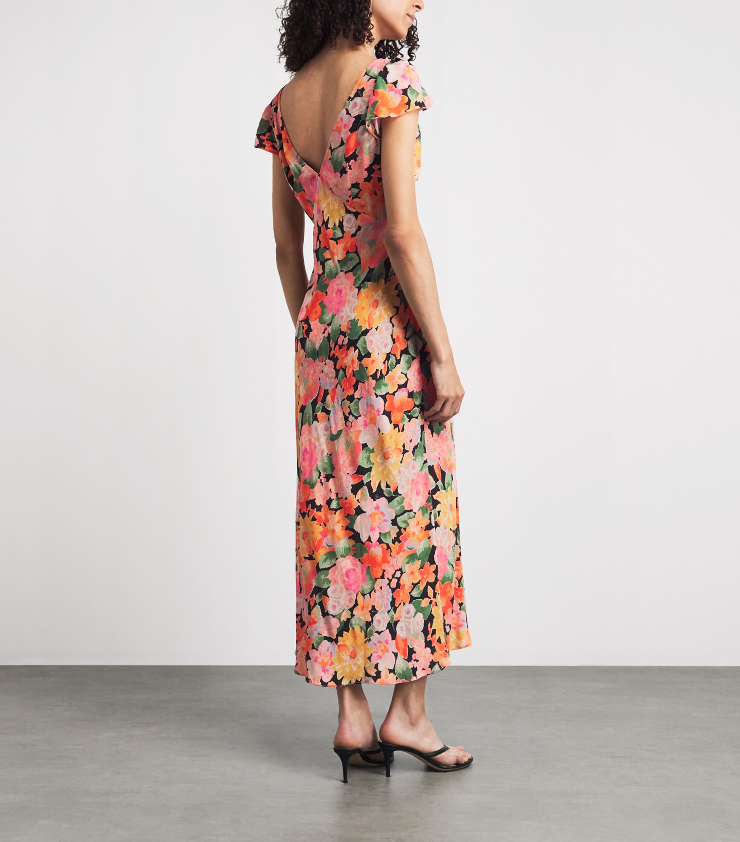 Rixo Womens Floral Cathy Midi Dress Chelsea Floral Black Image 4