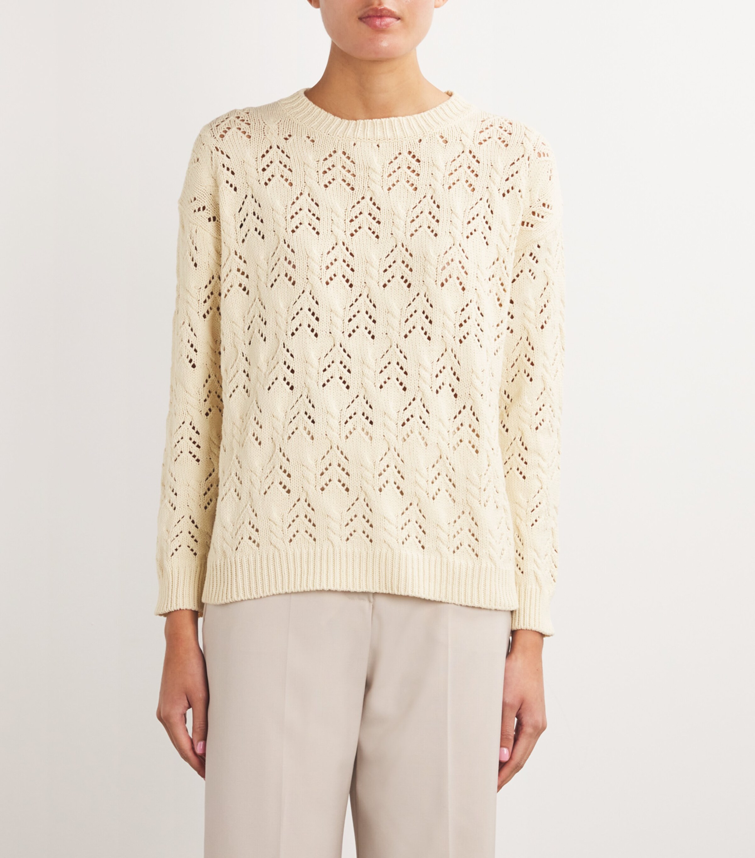 Cotton-Blend Cable-Knit Sweater ECRU Image 3