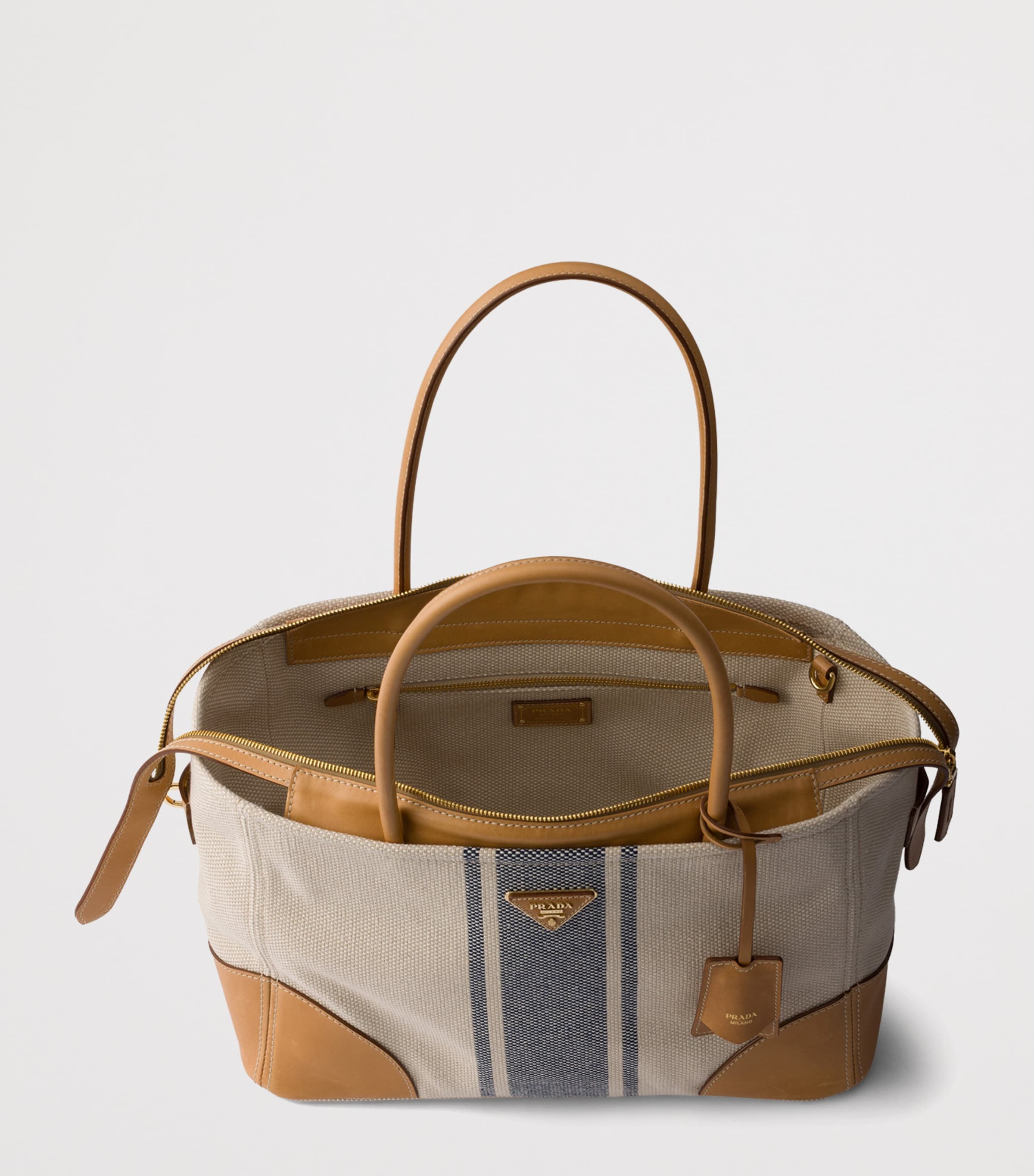 Prada Large Canvas and Leather Shopper Bag Neutral Image 4