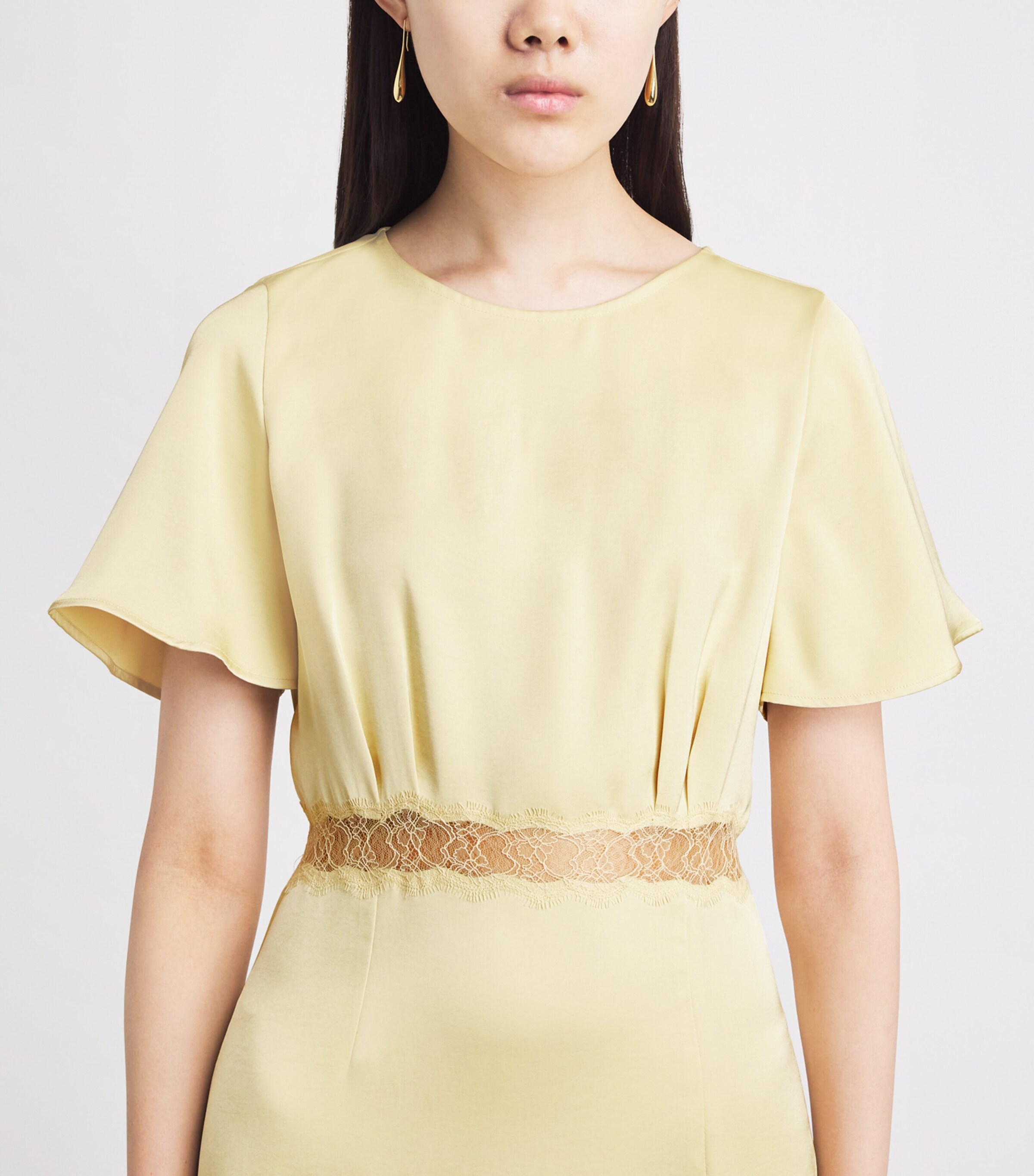 Claudie Pierlot Womens Satin Lace-Waist Midi Dress Baby Yellow Image 5