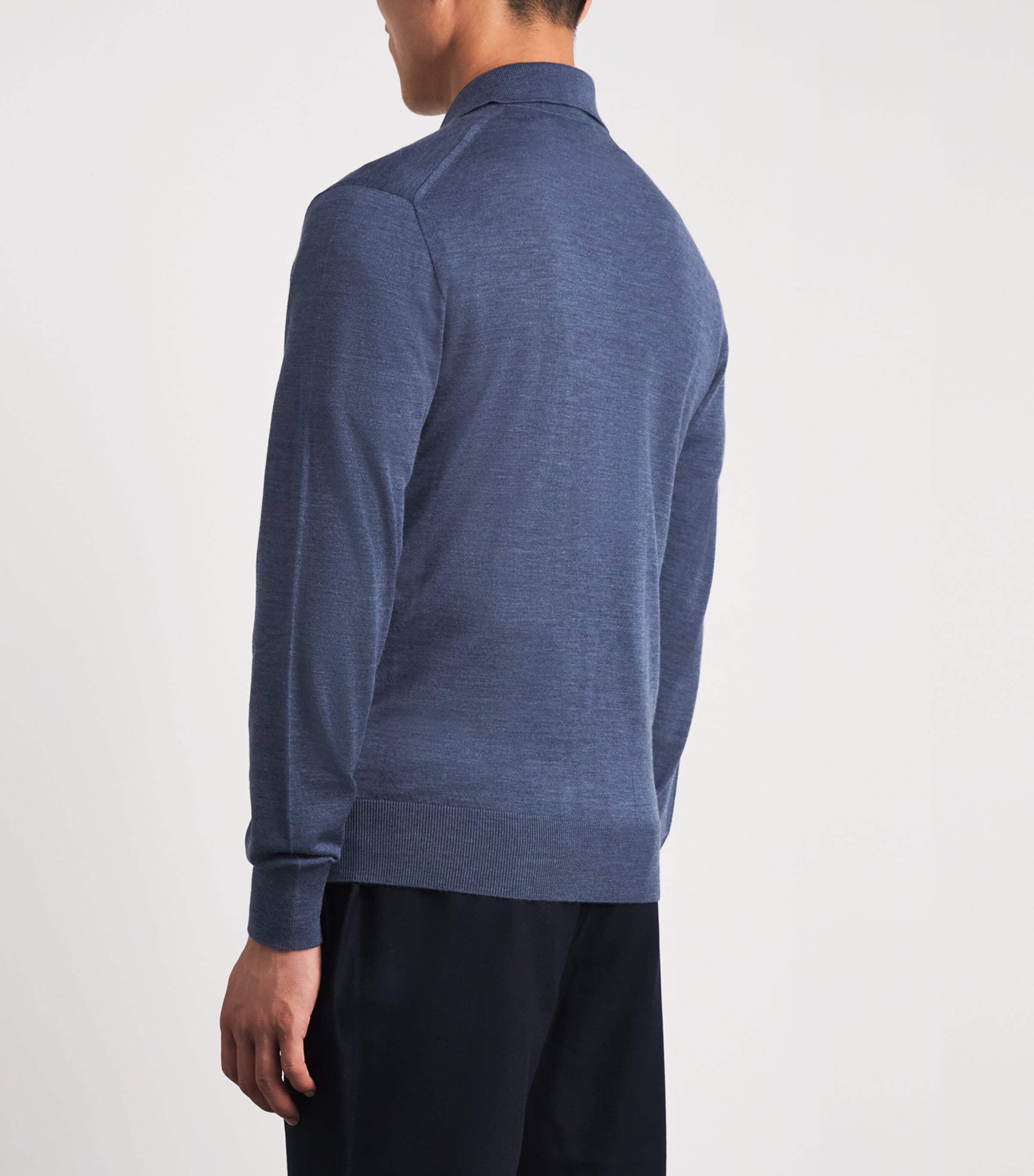 Sease Mens Virgin Wool Polo Shirt Denim Blue Image 5