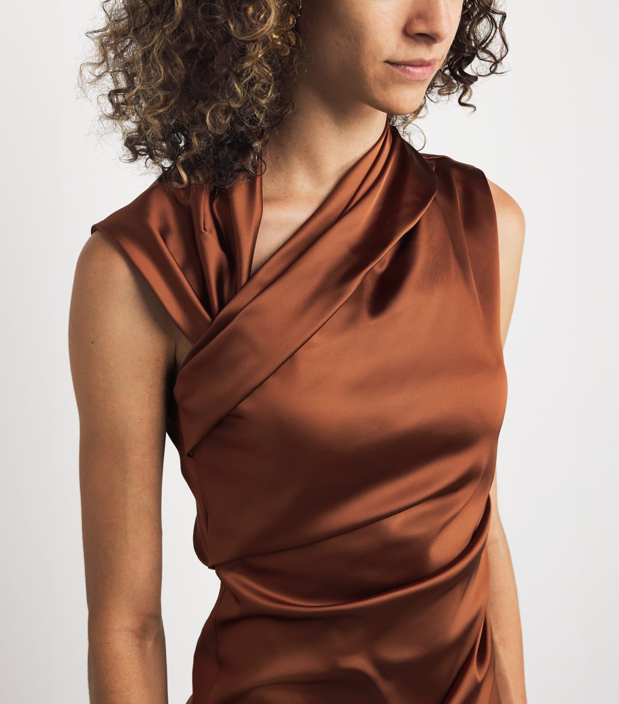Satin Ruched Dress BROWN BRONZE Image 4