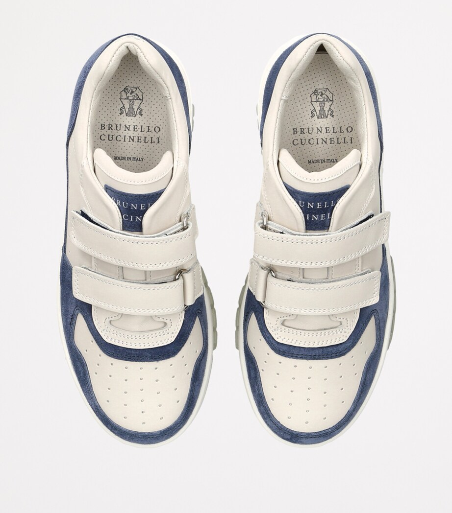 Brunello Cucinelli Kids Leather Suede-Trim Velcro Sneakers White/navy Image 4