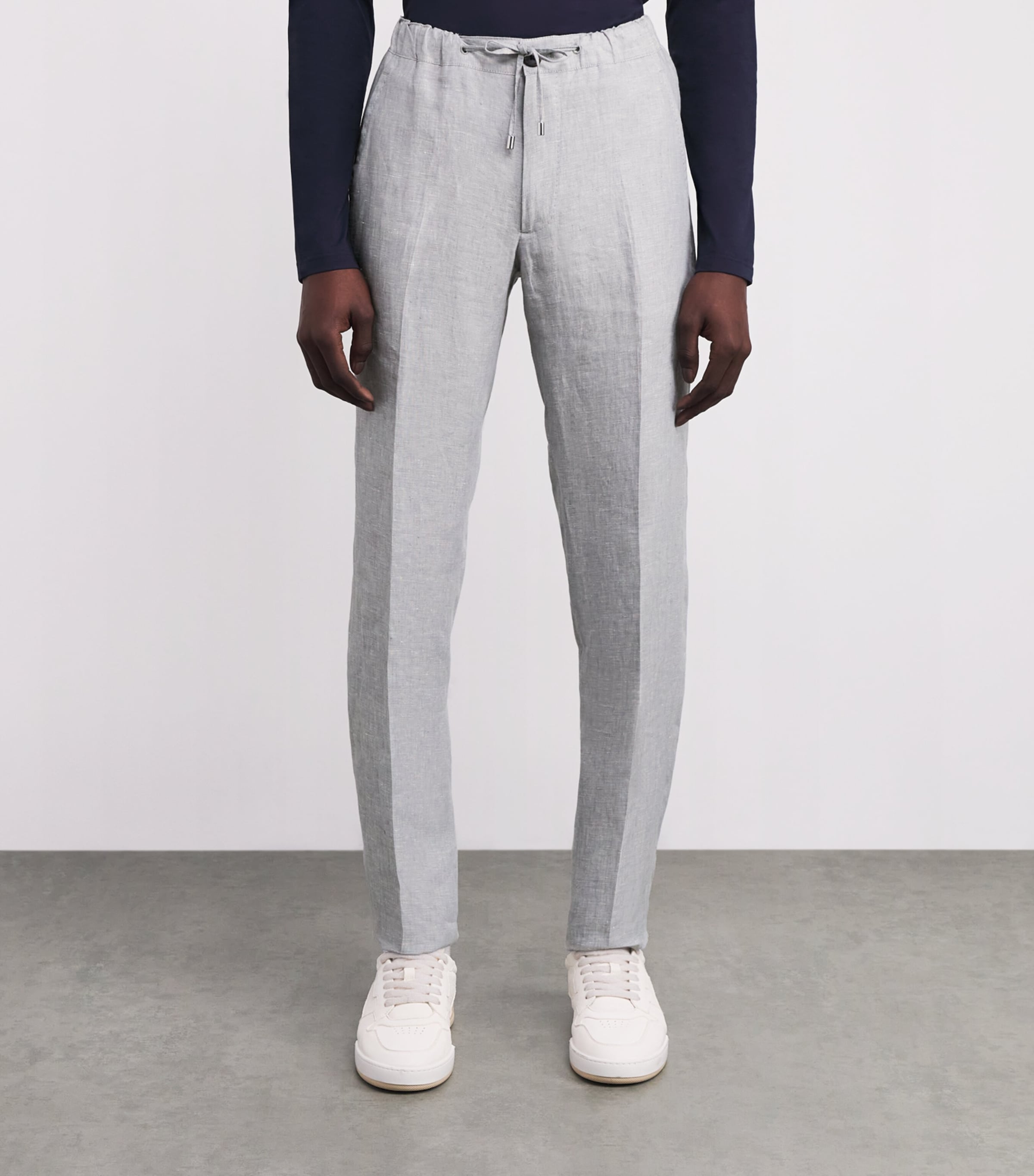 Linen Drawstring Tailored Trousers 5490-GRIGIO Image 3