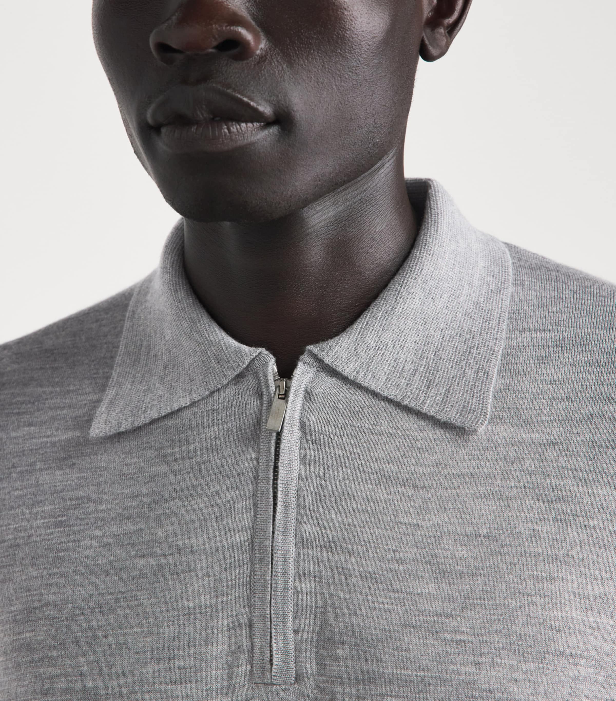 Lardini Mens Wool-Silk-Cashmere Quarter-Zip Sweater Grey Image 3