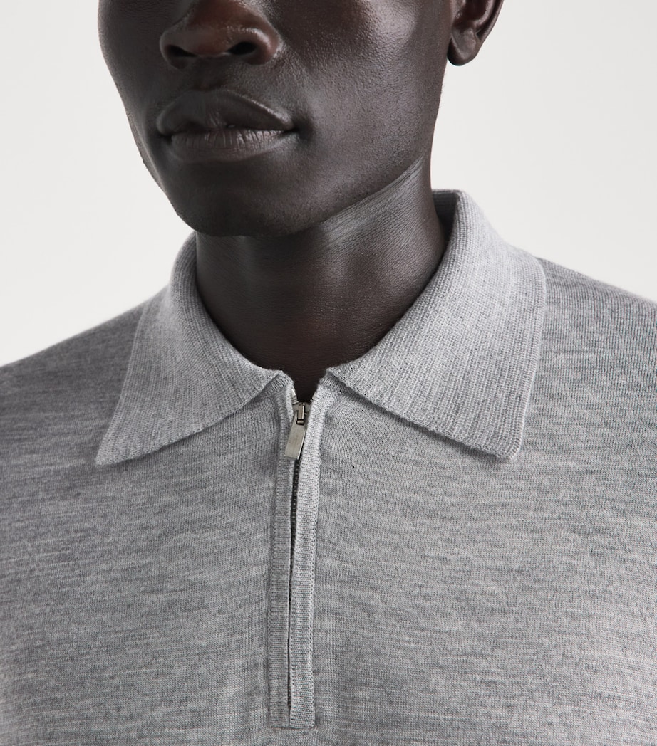 Lardini Mens Wool-Silk-Cashmere Quarter-Zip Sweater Grey Image 3