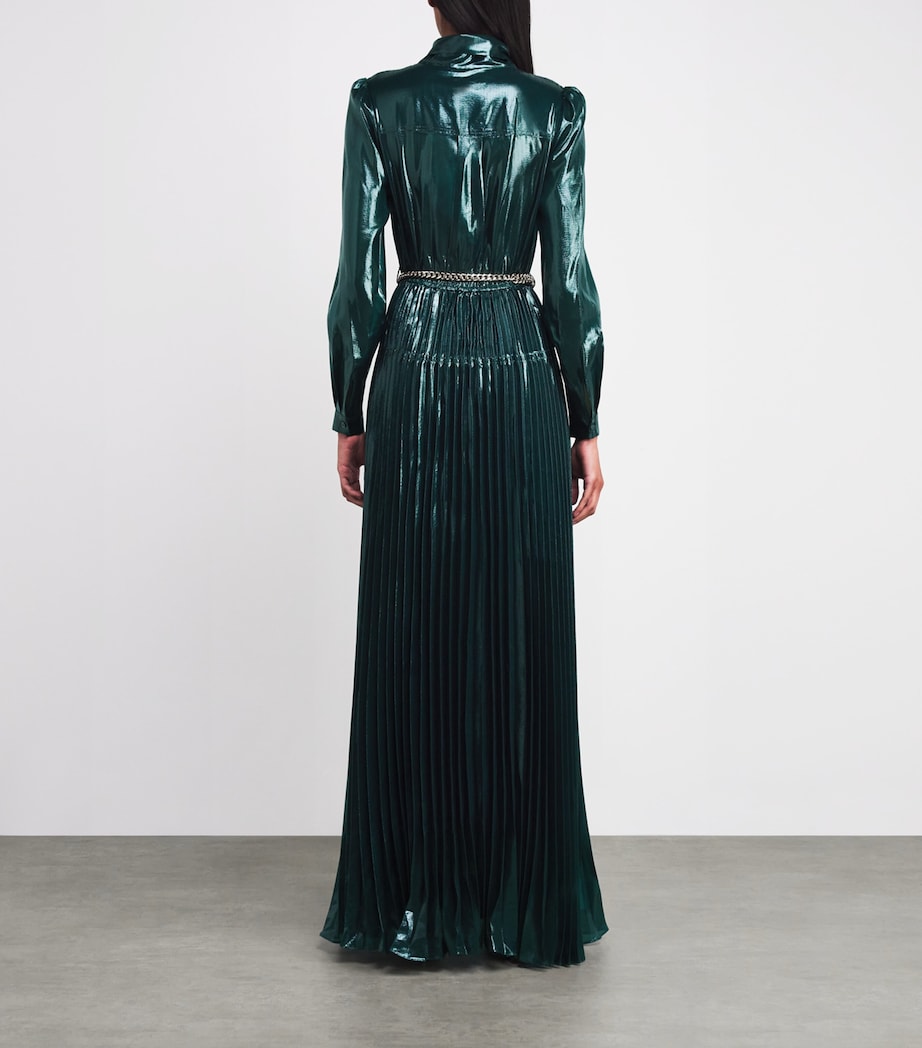 Metallic Pussybow Maxi Dress GREEN Image 3