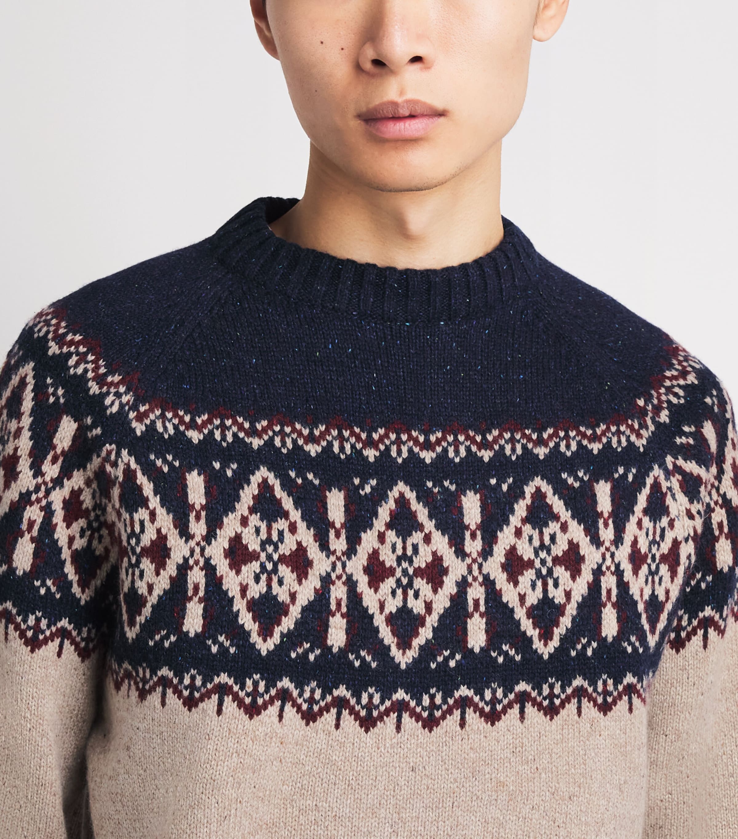 Barbour Mens Wool-Blend Tisbury Fair Isle Sweater Navy Image 3