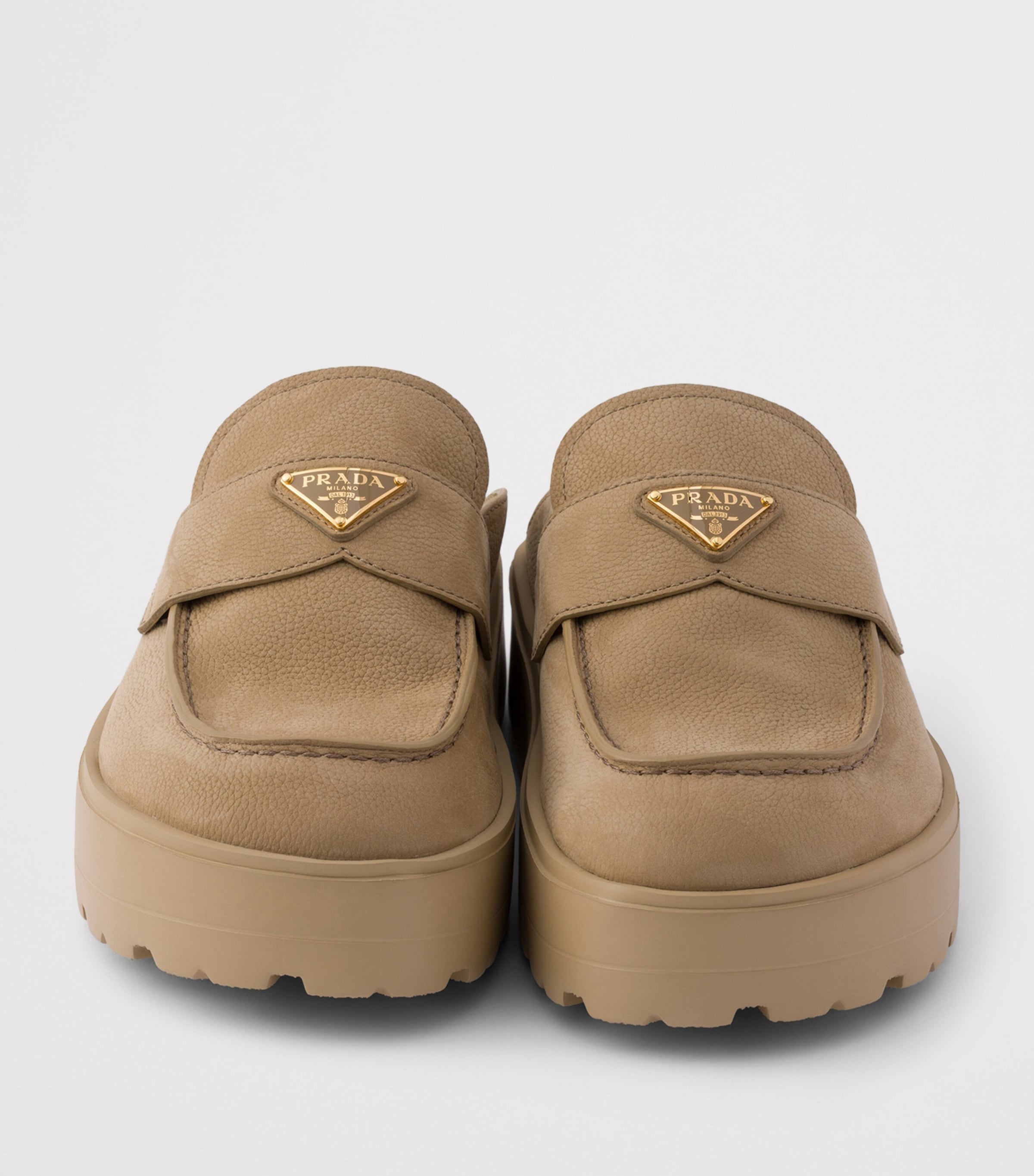 Prada Nubuck Leather Flatform Mules Neutral Image 5
