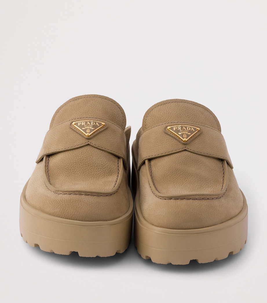 Prada Nubuck Leather Flatform Mules Neutral Image 5
