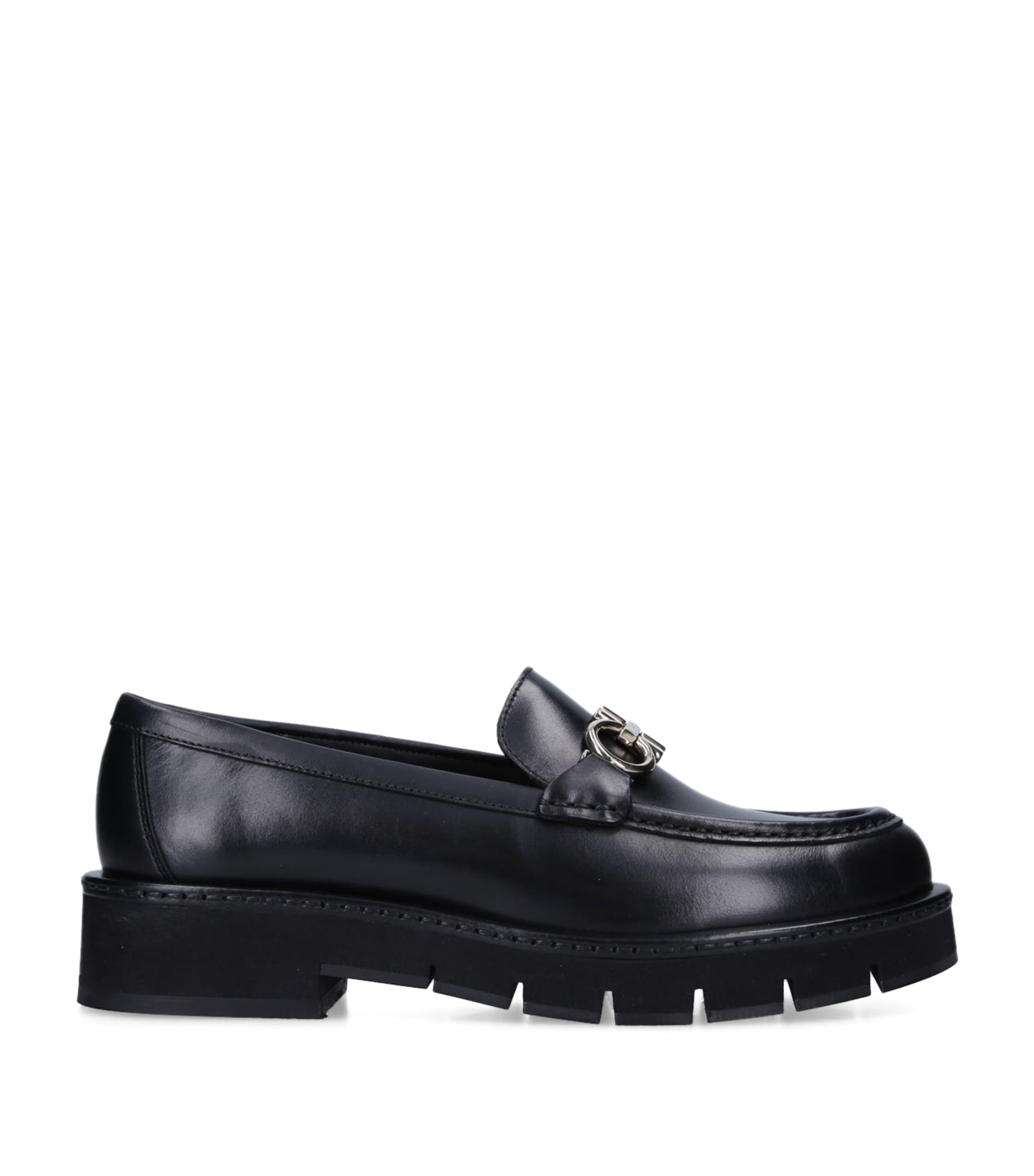 Salvatore Ferragamo Black Leather Rolo Lug Loafers | Harrods US