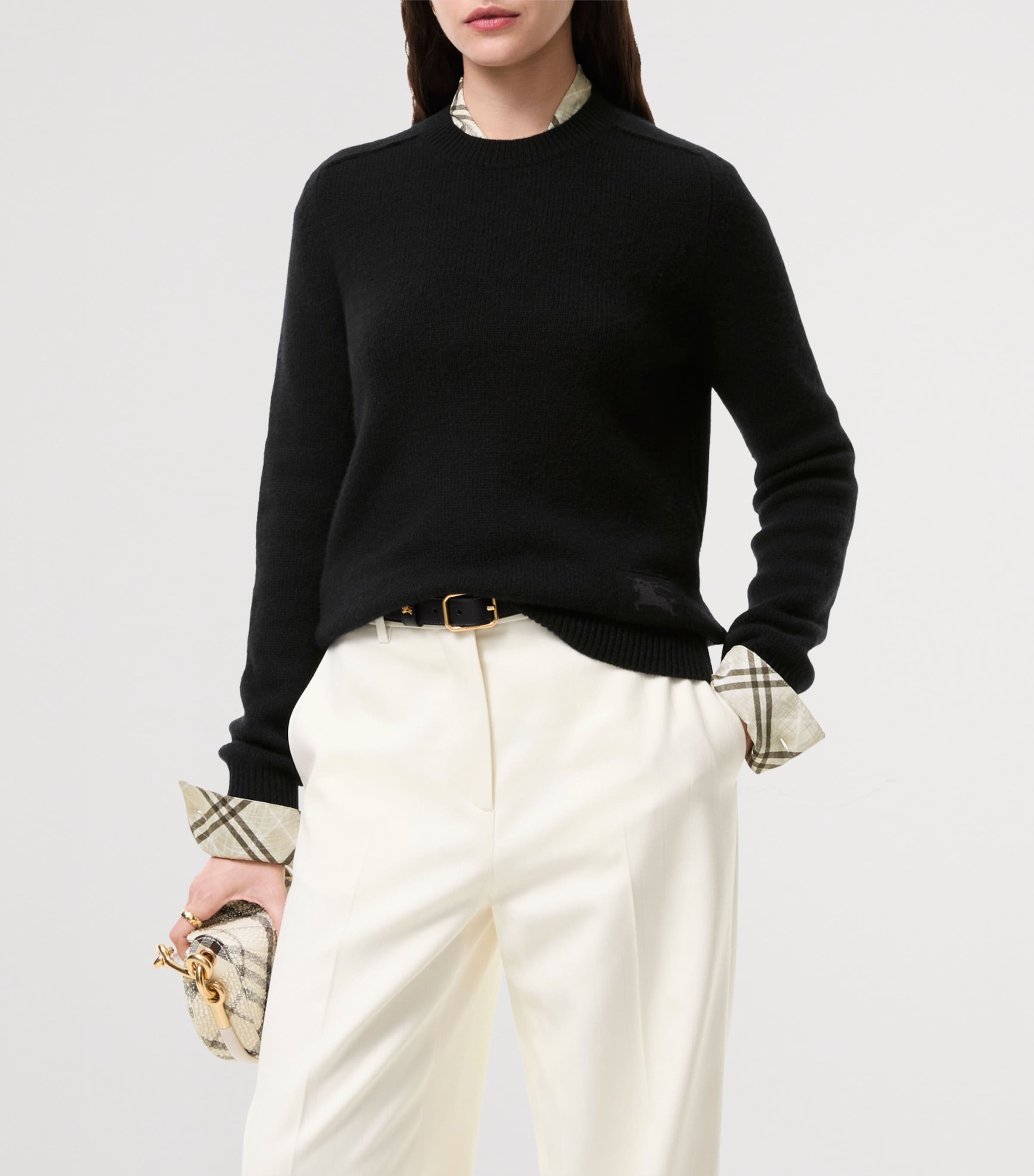 Burberry Womens Cashmere EKD-Embroidered Sweater Black Image 2