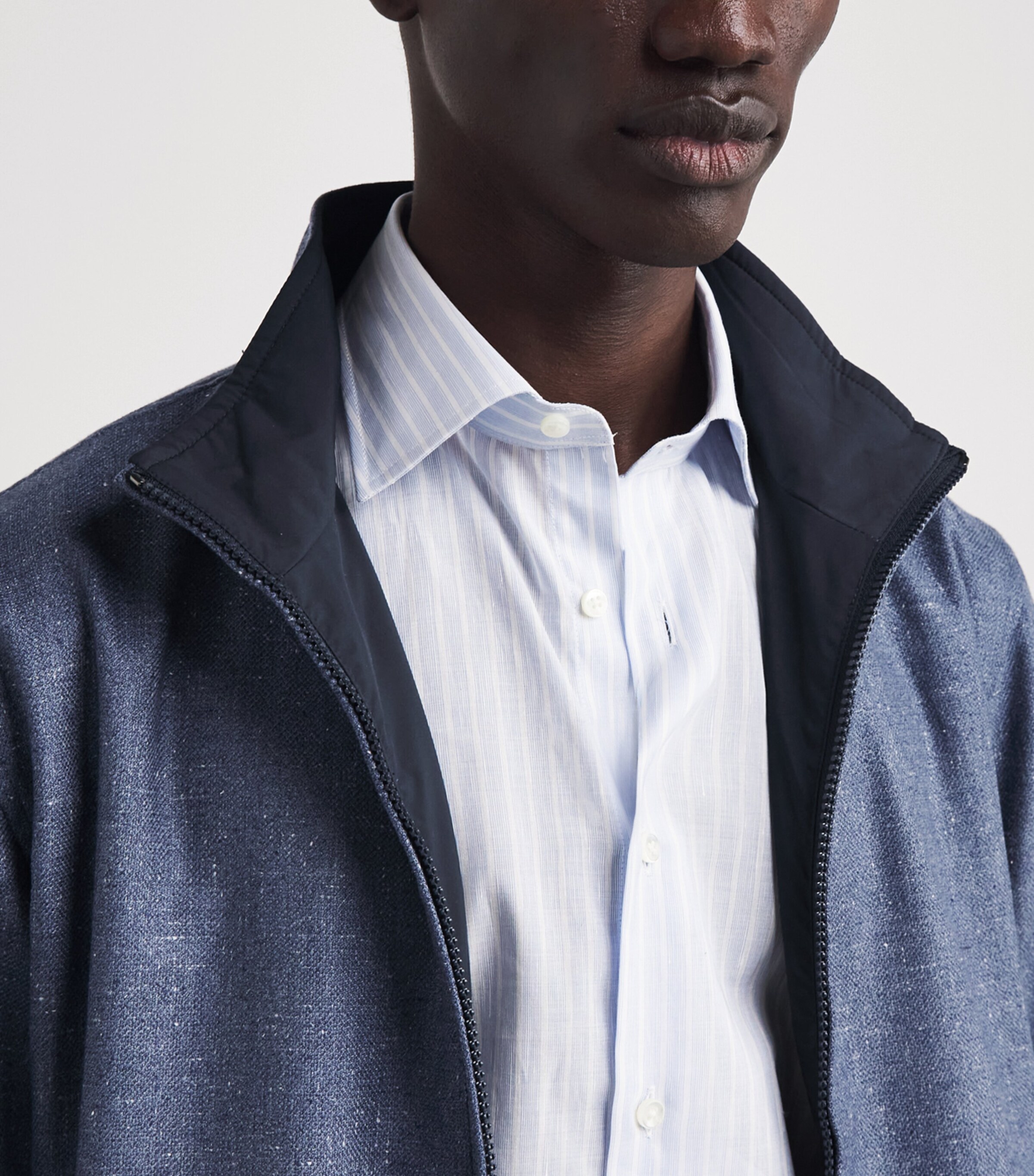 N.Peal Mens Silk-Wool Reversible Jacket Mid Blue Navy Image 3