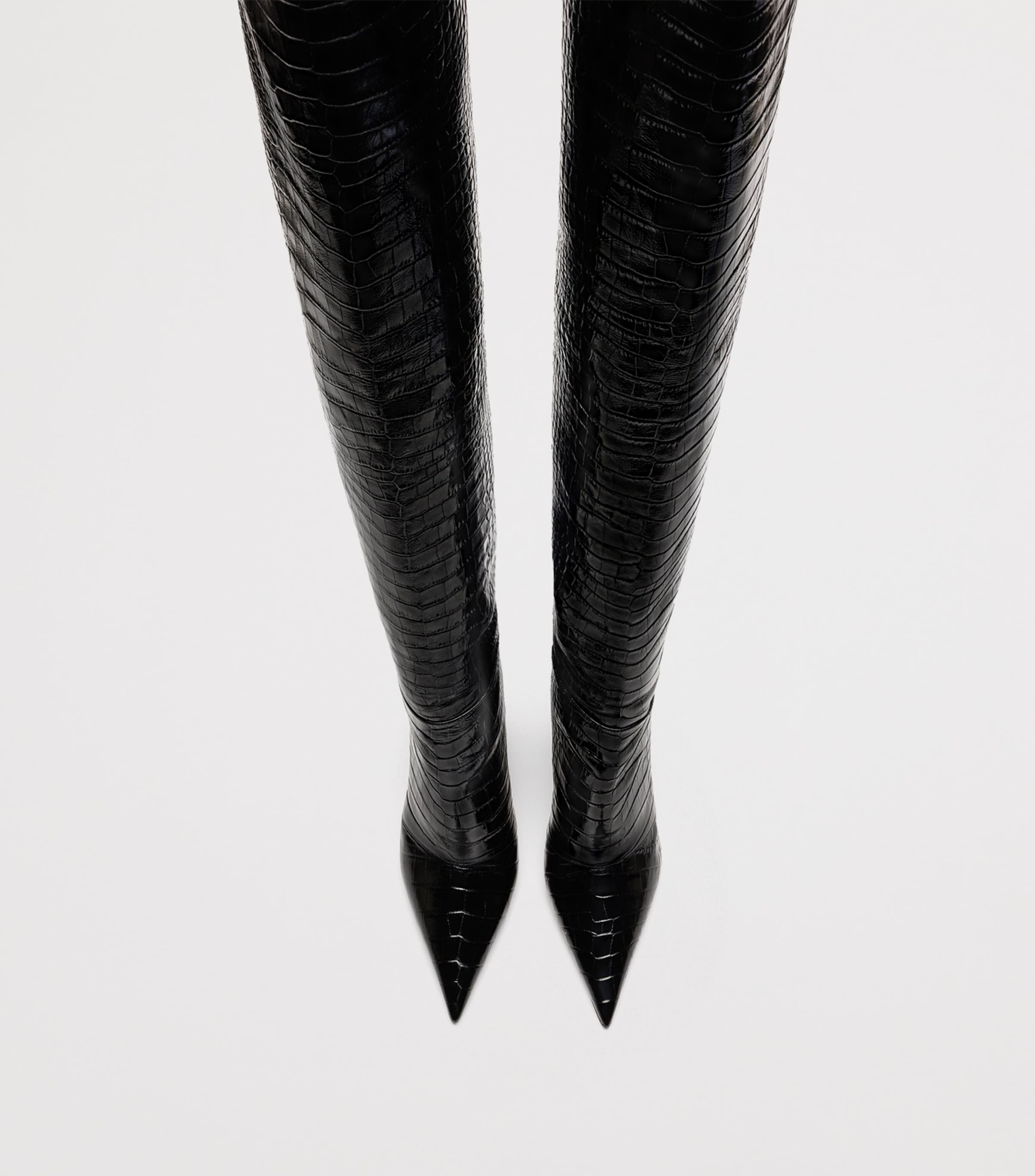 TOM FORD Croc-Embossed Leather Over-The-Knee Boots 105 Naa Image 4