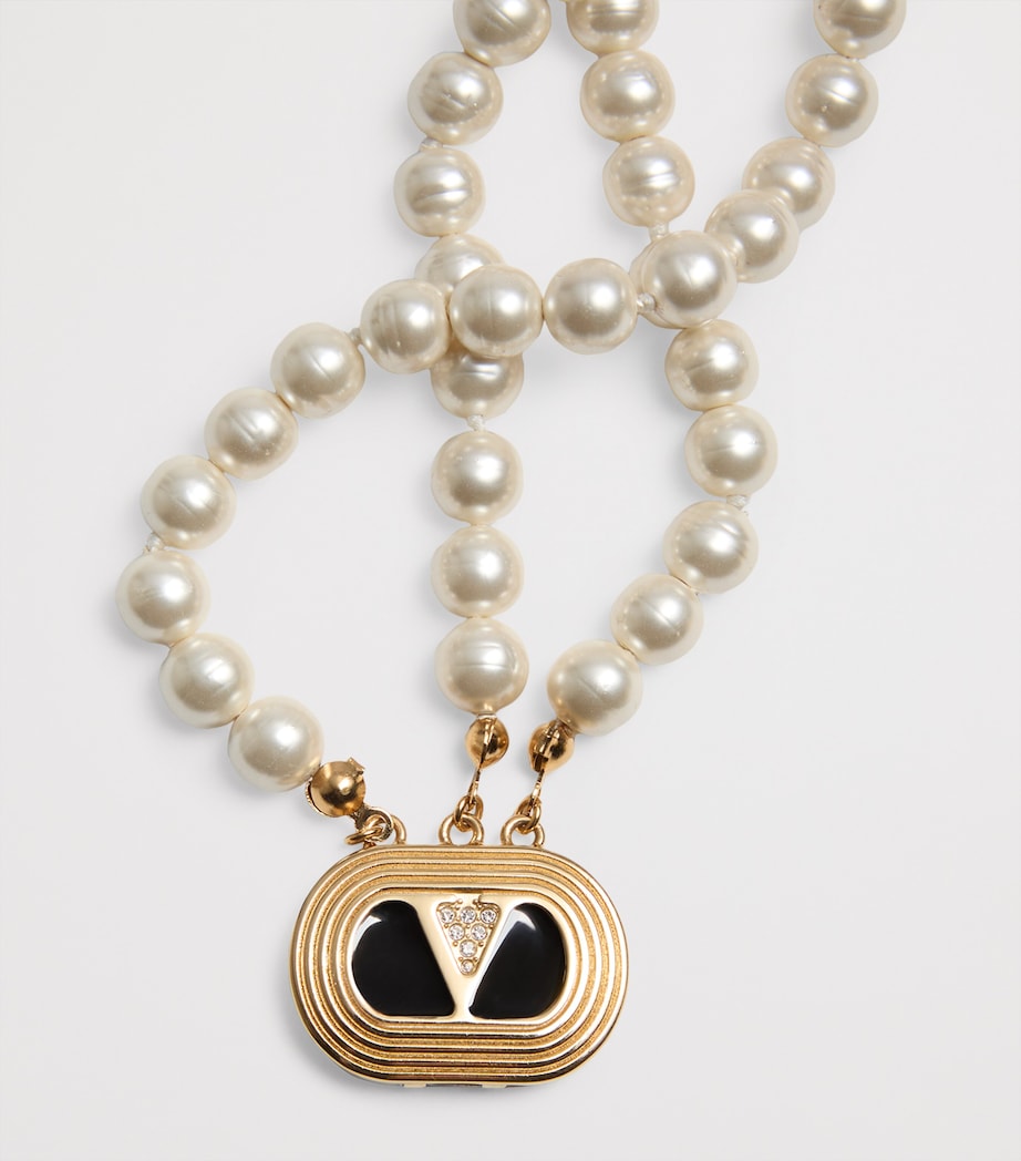 Metal, Faux Pearl and Swarovski Crystal Ovalette Necklace ADW Image 5