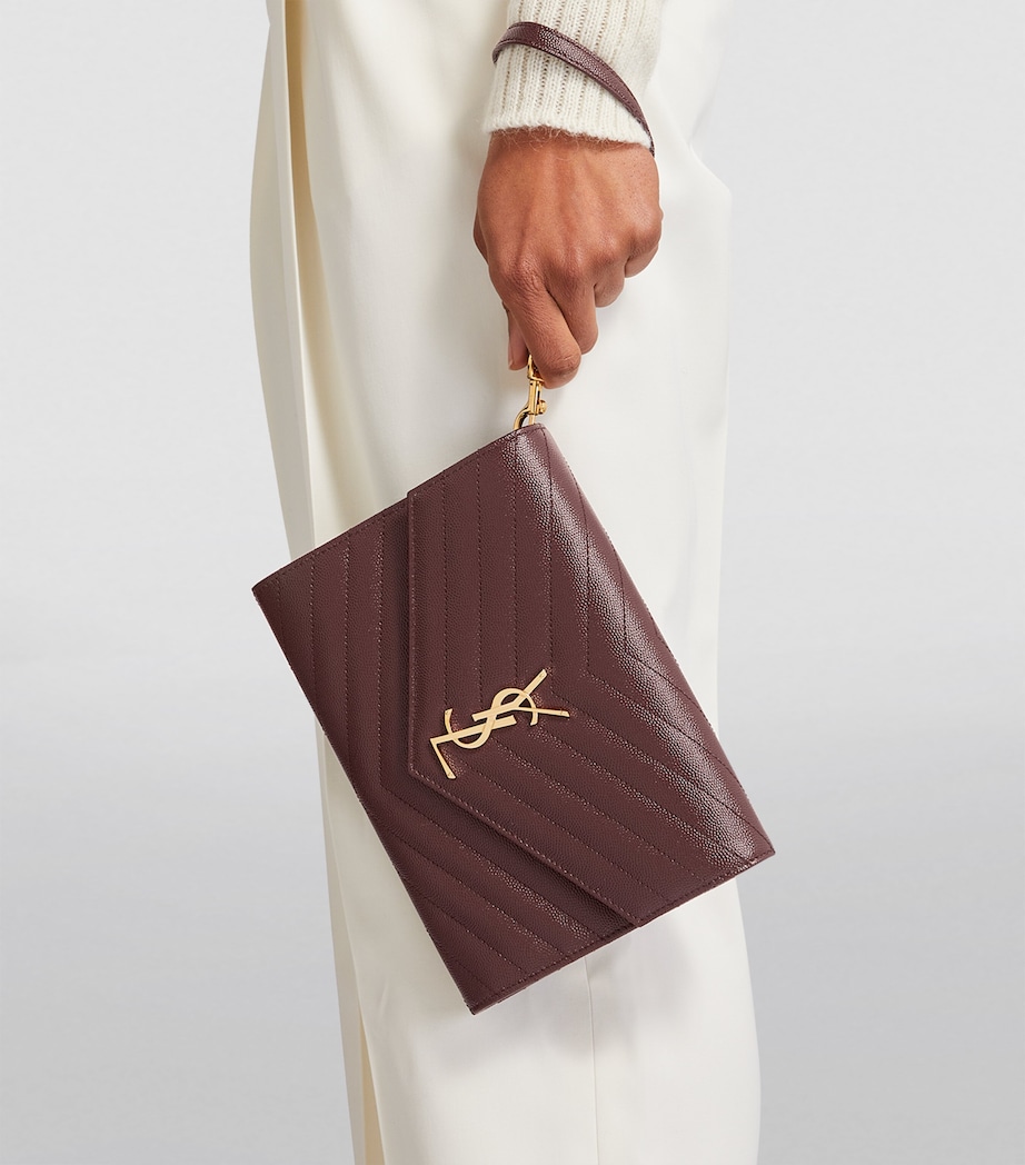 Saint Laurent Red Monogram Saint Laurent Matelassé Clutch Pouch