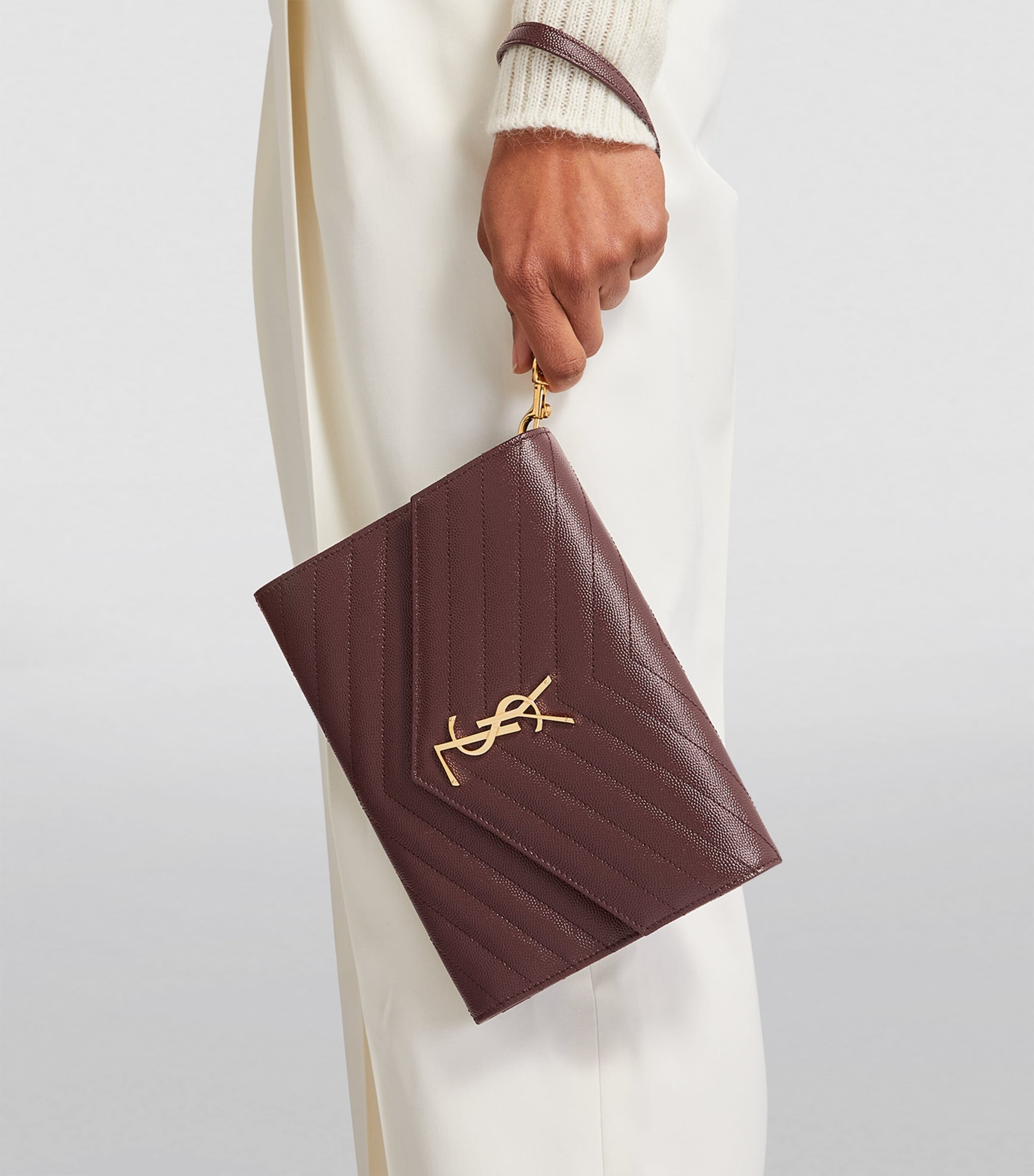 Saint Laurent Red Monogram Saint Laurent Matelassé Clutch Pouch