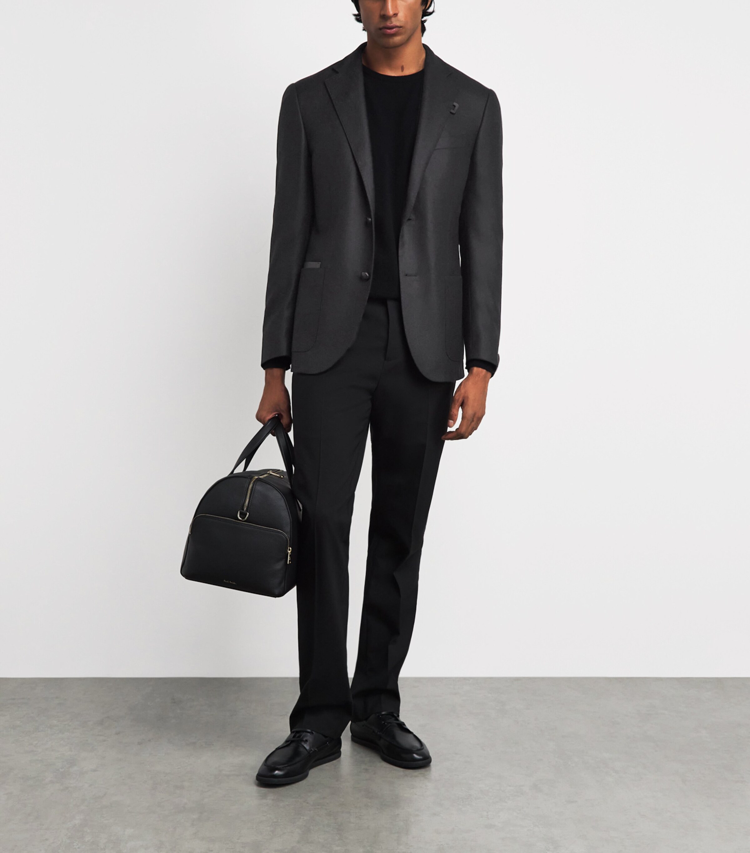 Corneliani Mens Leather-Trim Wool-Cashmere Blazer Black Print Image 2