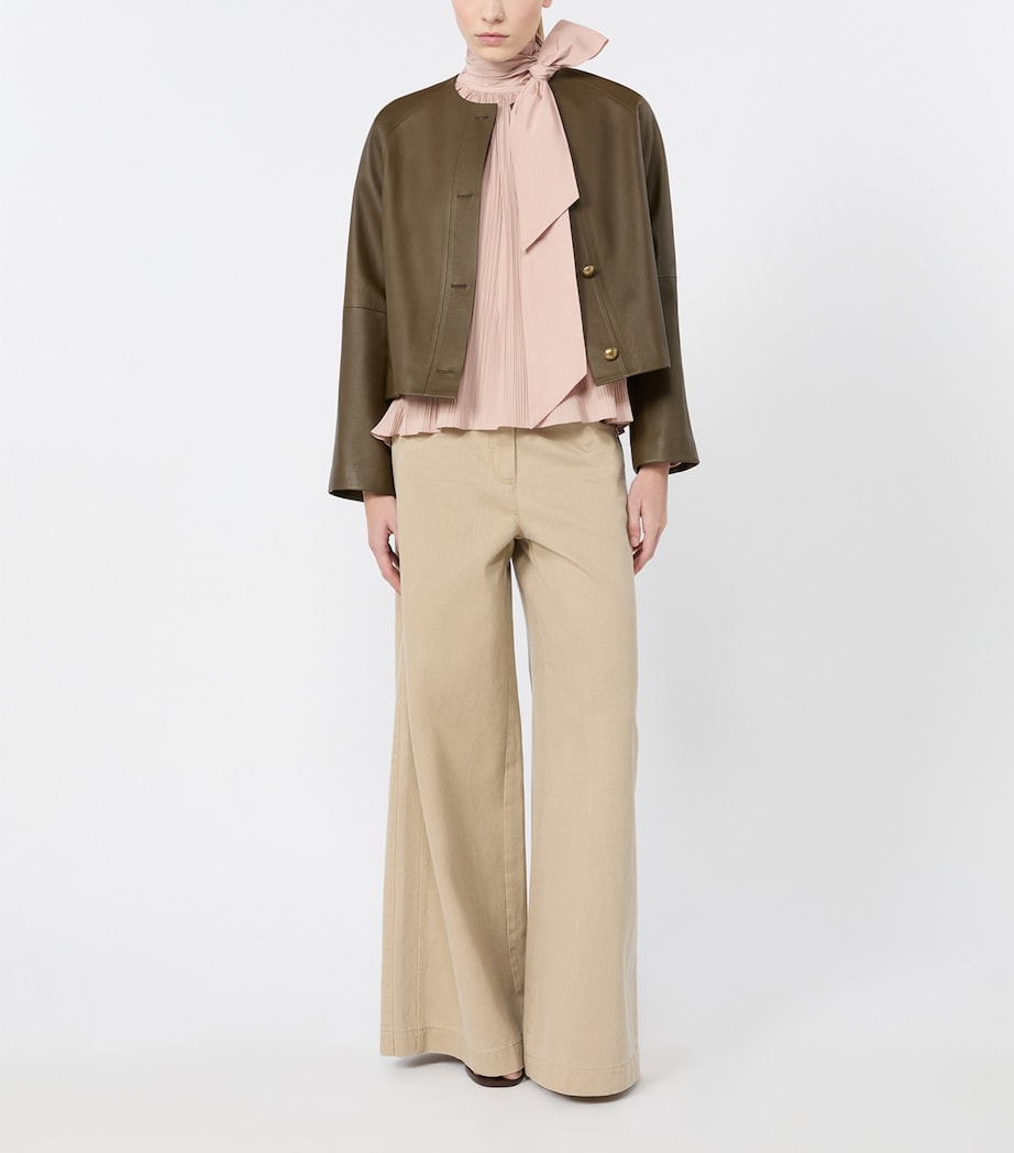 Max Mara Womens Pleated Pussybow Blouse Powder Image 2