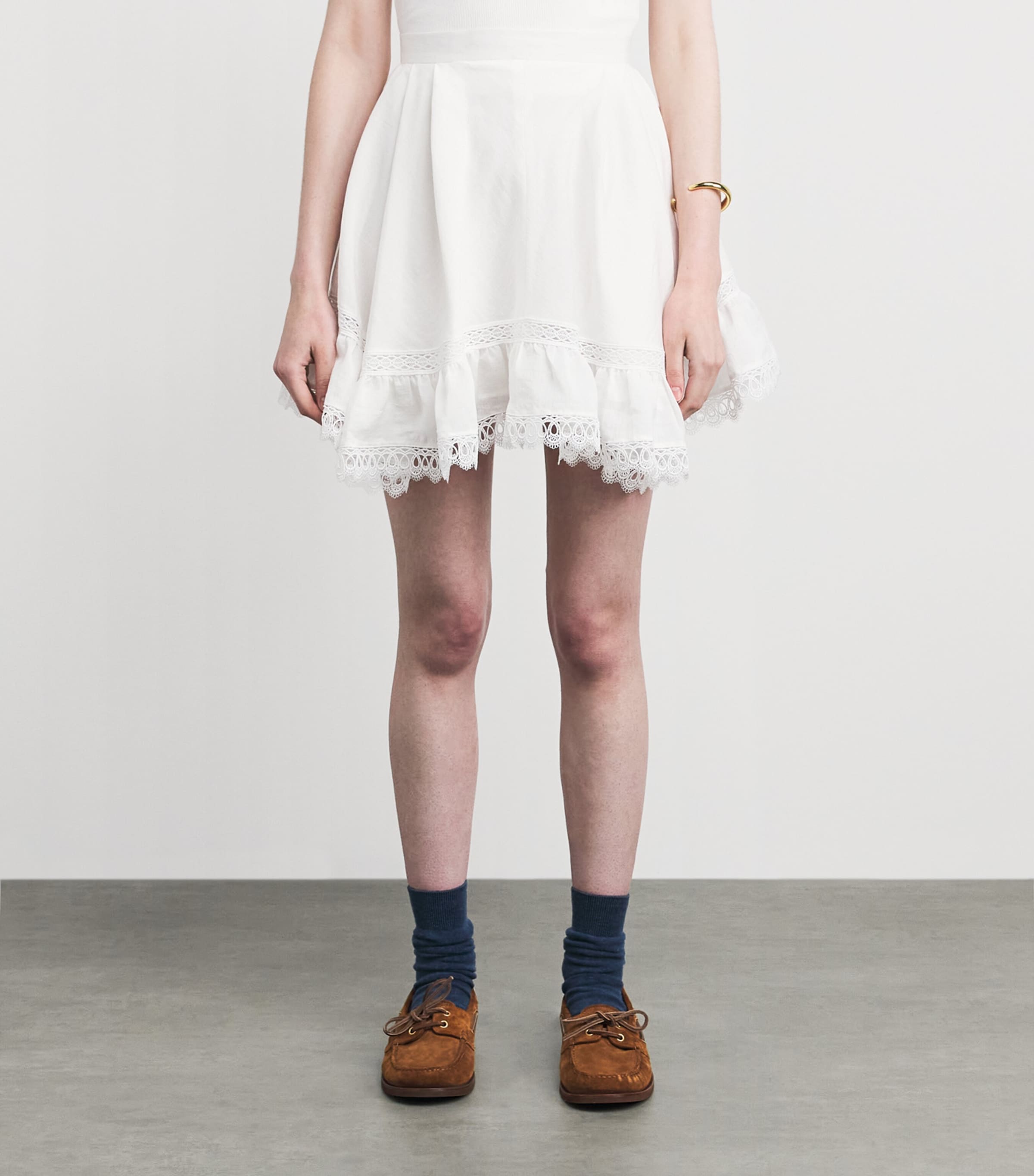 Claudie Pierlot Womens Lace-Trim Mini Skirt Ecru Image 4