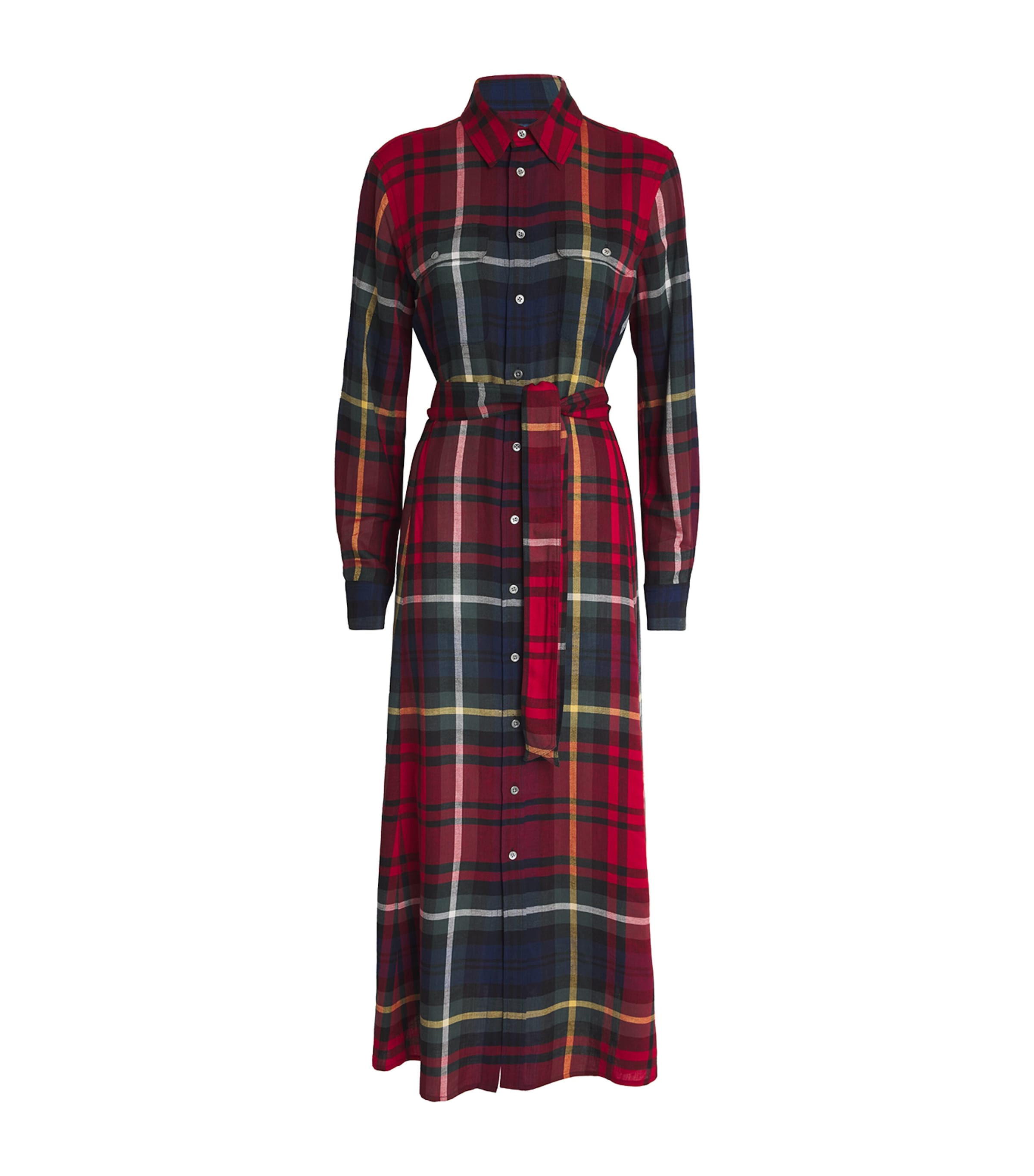 Polo Ralph Lauren Belted Plaid Cotton-blend Dress