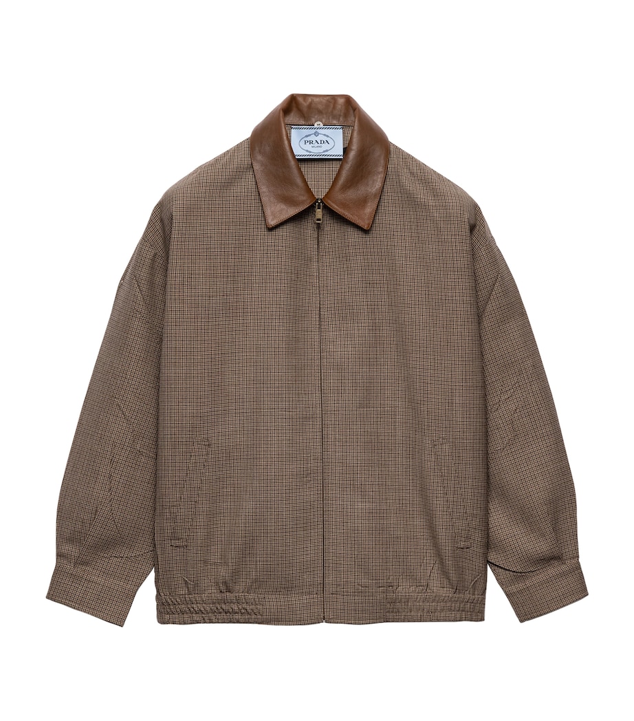 Prada Womens Wool Houndstooth Leather-Collar Jacket Brown Image 1