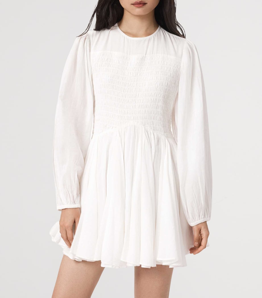 AllSaints Womens Smocked Chia Mini Dress White Image 3