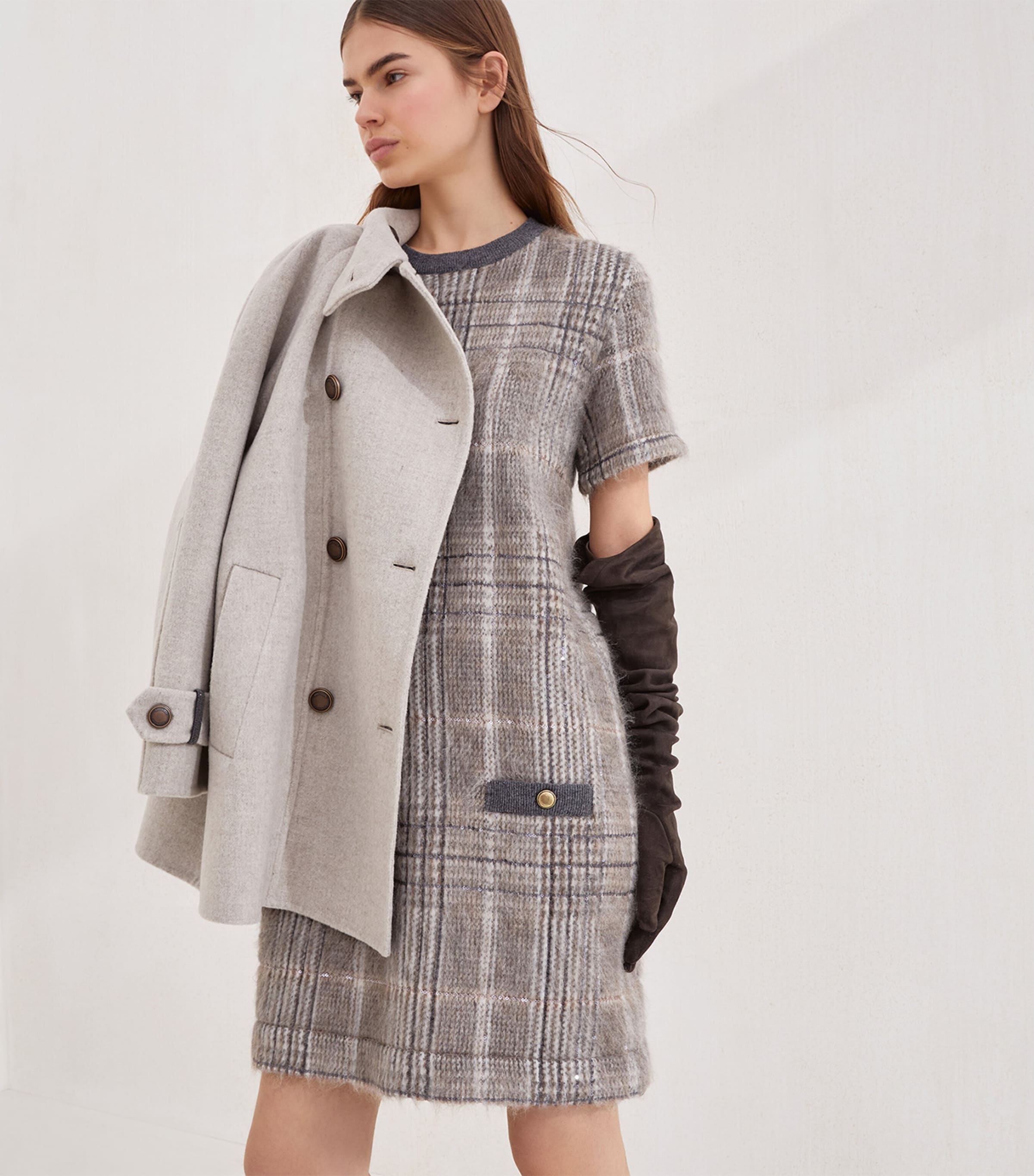 Wool-Blend Checked Mini Dress CPO68 Image 5